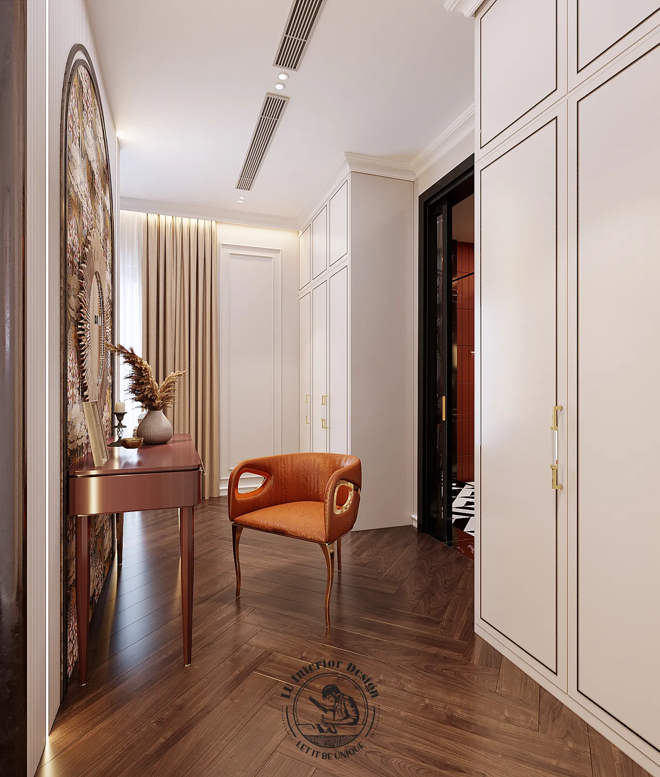 Ghế cam cạnh bàn trang điểm – thiết kế nội thất biệt thự Sala – LU Design