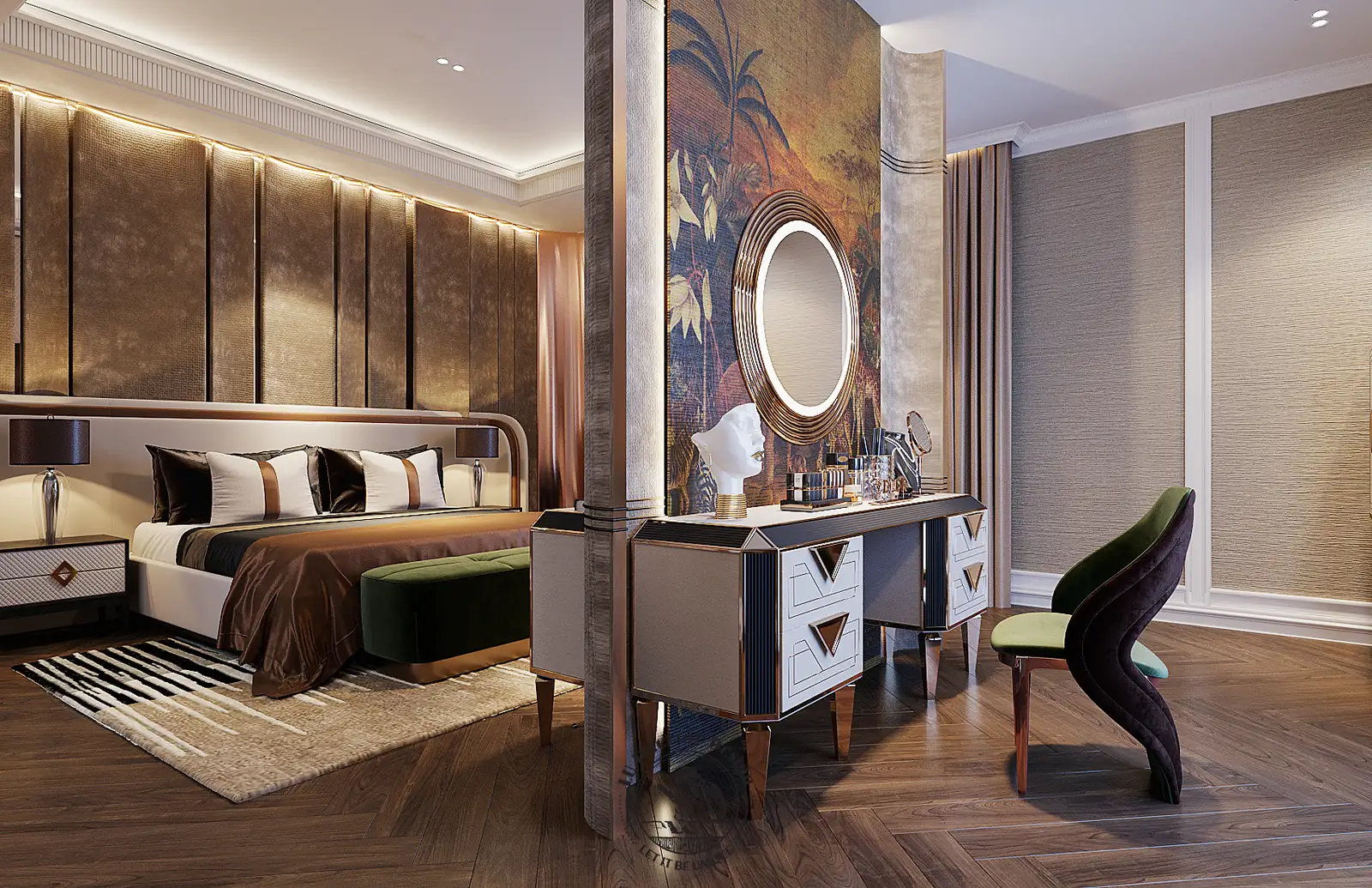 Bàn trang điểm trước tranh phòng master – thiết kế nội thất biệt thự Sala – LU Design