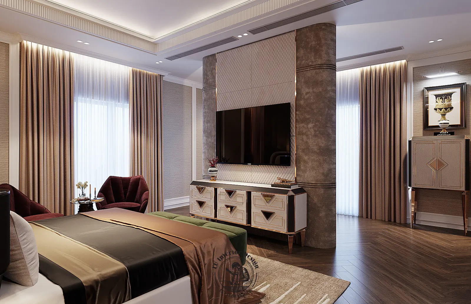 Phòng ngủ master nhìn toàn cảnh – thiết kế nội thất biệt thự Sala – LU Design