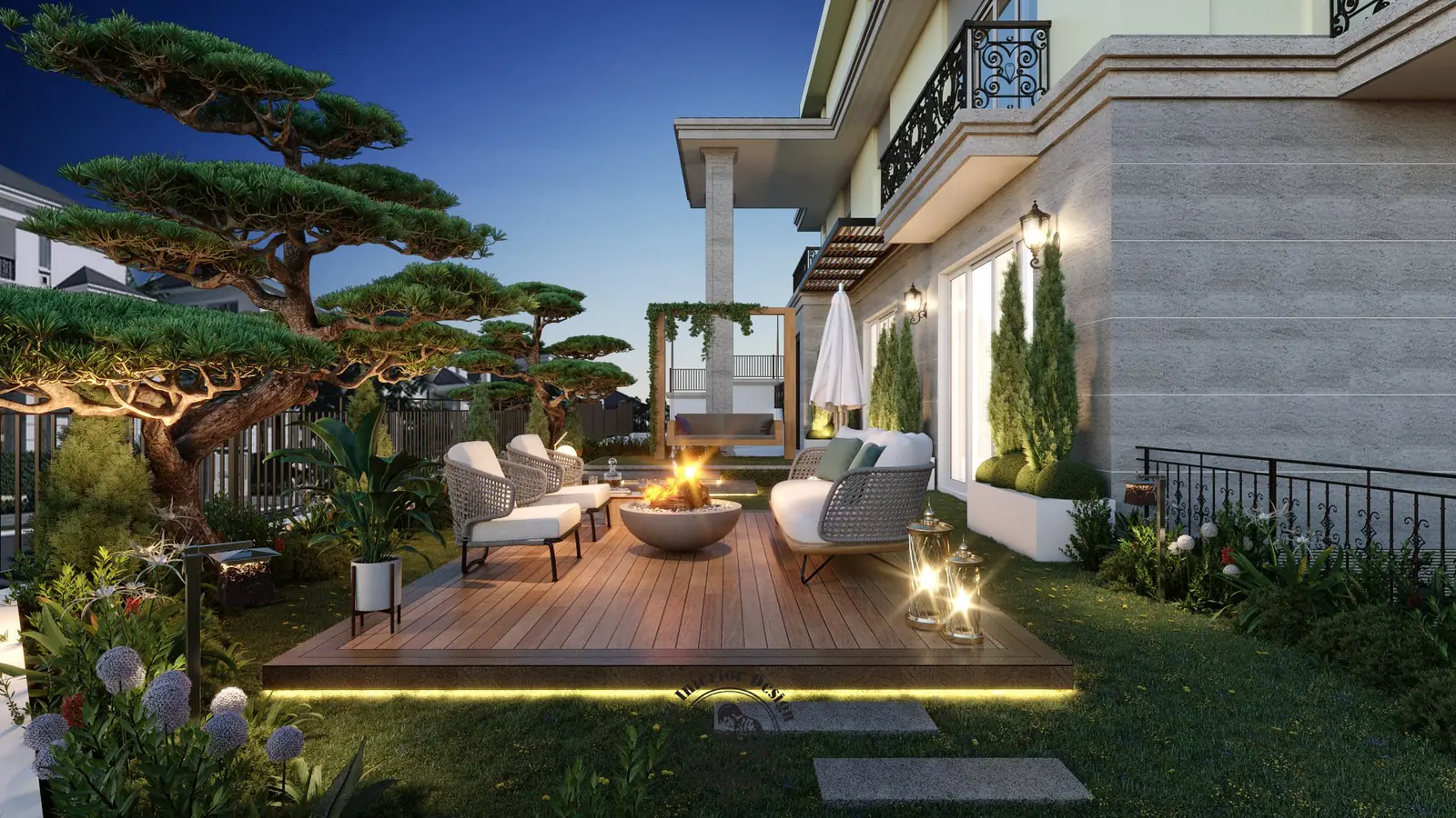 Góc ngồi quanh bếp lửa – thiết kế nội thất biệt thự Sala – LU Design