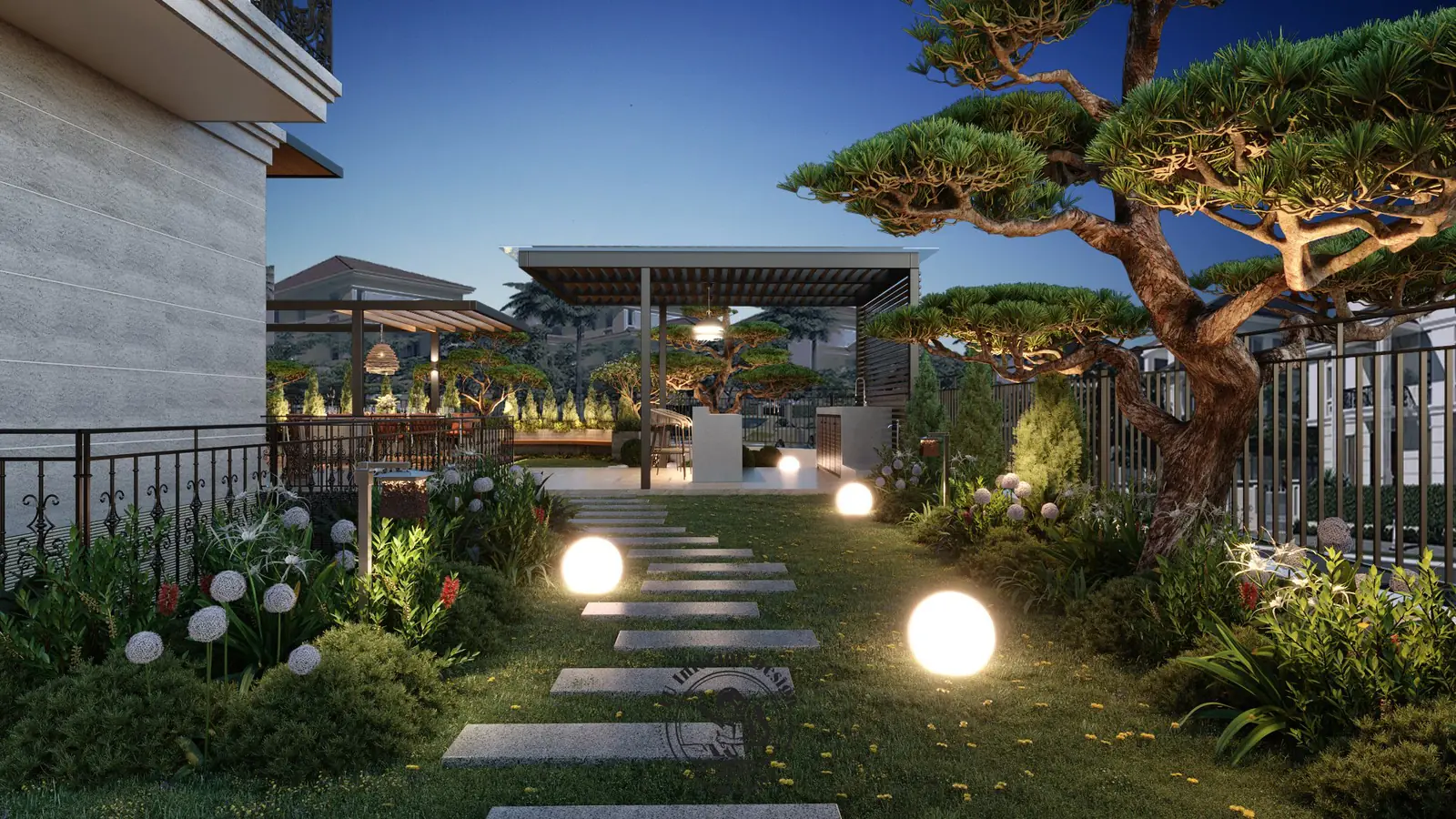 Lối đi đèn cầu trong sân vườn – thiết kế nội thất biệt thự Sala – LU Design