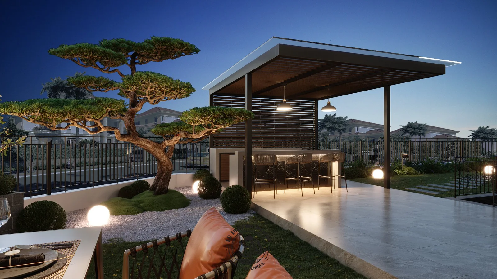Pergola và tùng bonsai – thiết kế nội thất biệt thự Sala – LU Design
