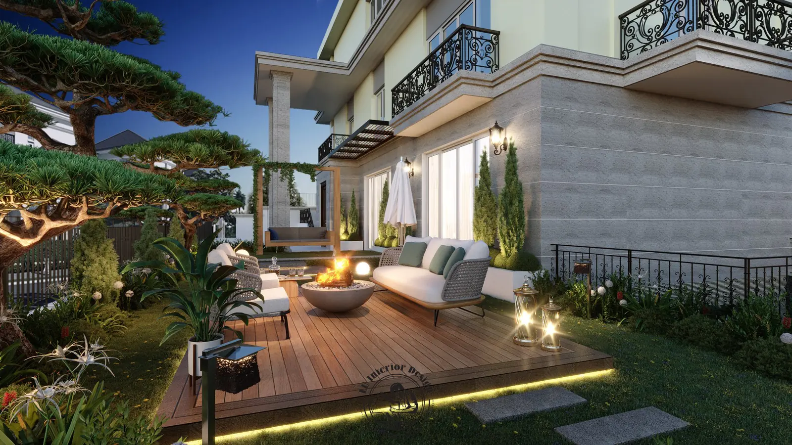 Sân vườn buổi tối – thiết kế nội thất biệt thự Sala – LU Design