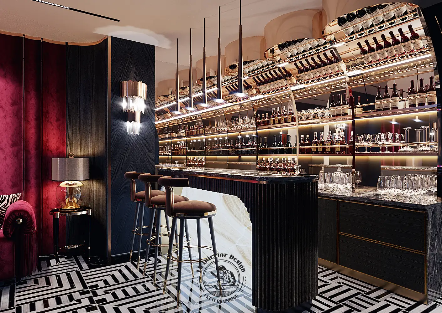 Quầy bar và tủ rượu tầng hầm – thiết kế nội thất biệt thự Sala – LU Design
