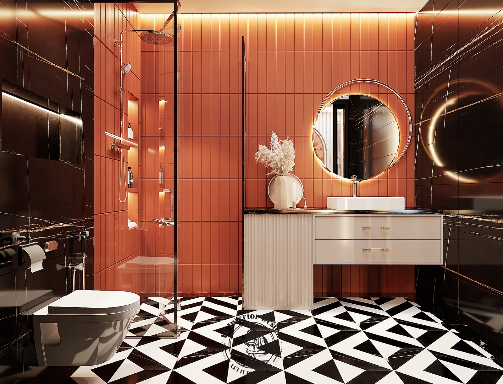 Gương tròn phòng tắm – thiết kế nội thất biệt thự Sala – LU Design