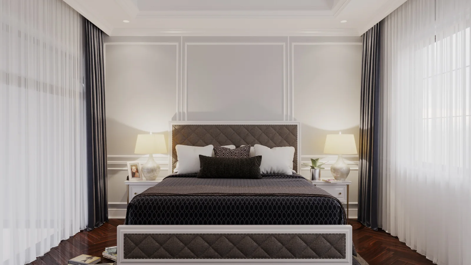 Phòng con trai giường bọc đen trắng – thiết kế nội thất biệt thự Swanbay – LU Design