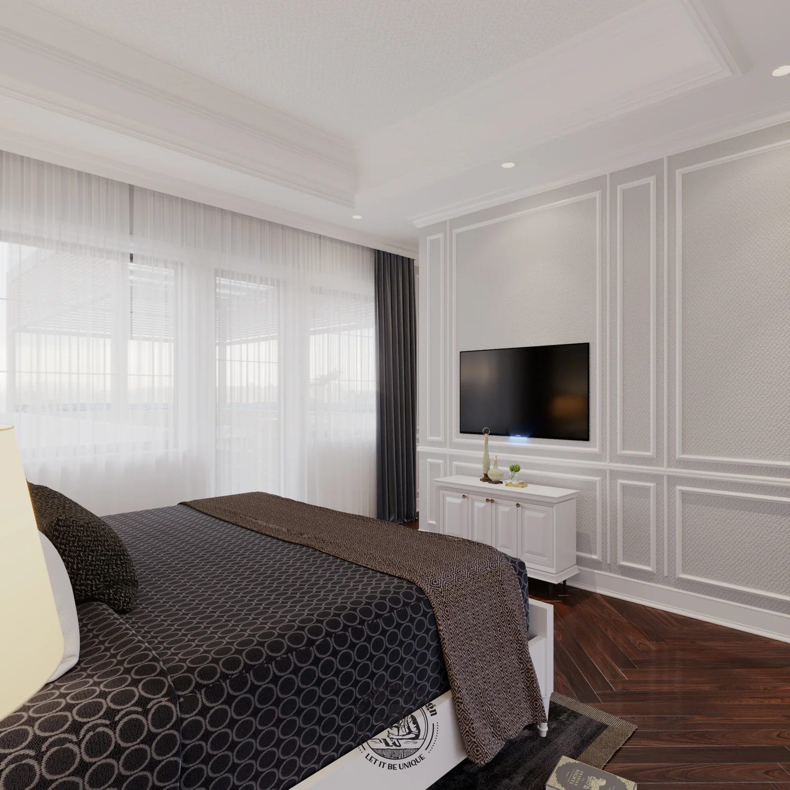 Vách tivi gọn trong phòng con trai – thiết kế nội thất biệt thự Swanbay – LU Design