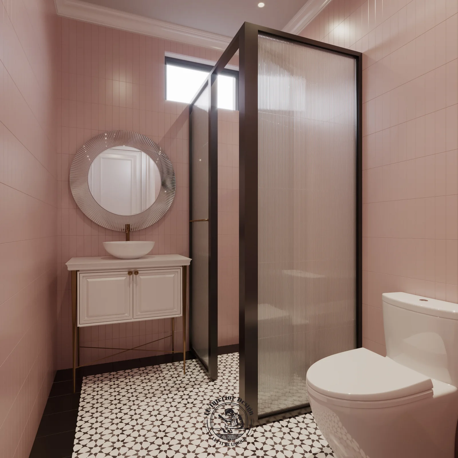 Phòng tắm con gái ốp gạch hồng phấn – thiết kế nội thất biệt thự Swanbay – LU Design