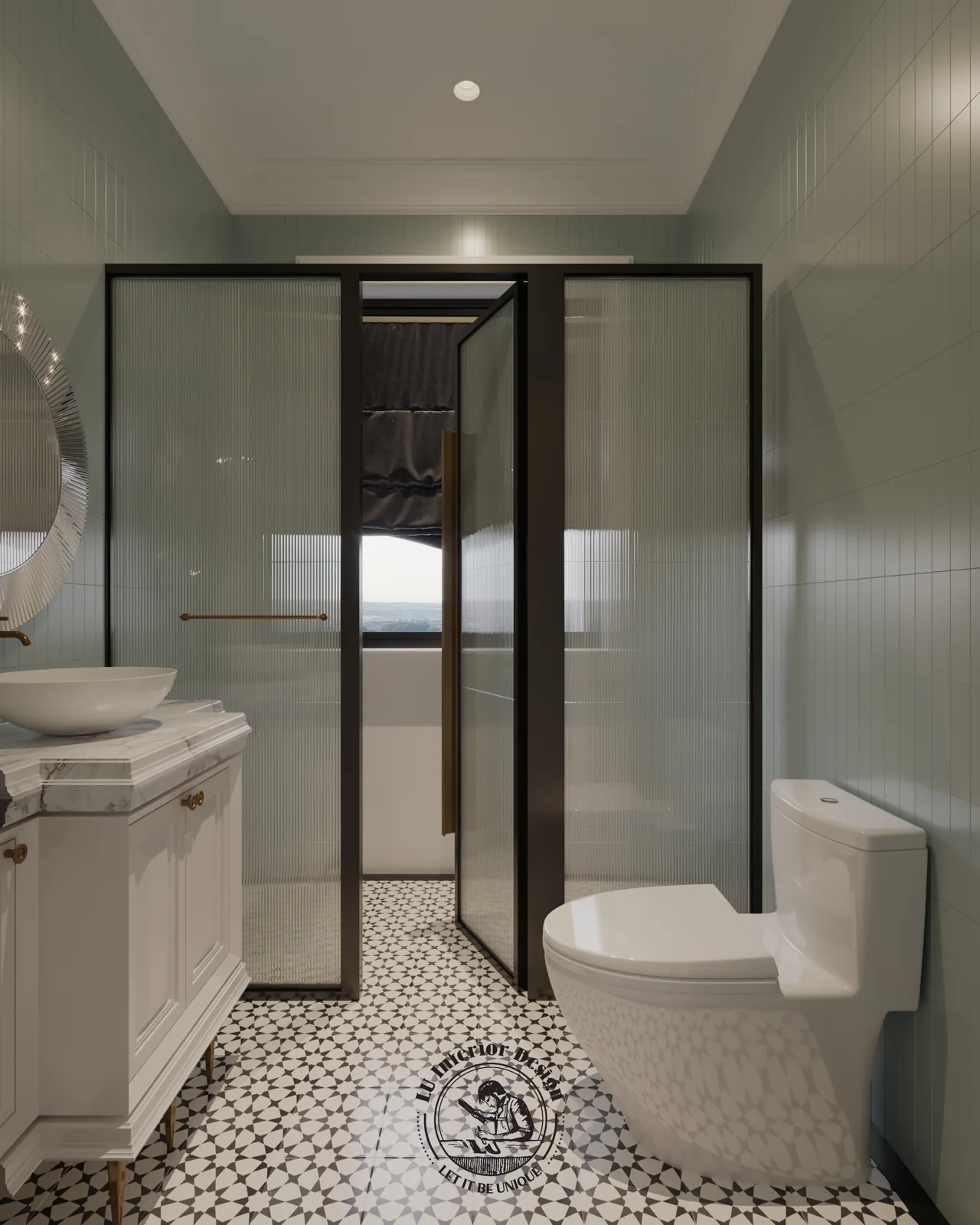 Phòng tắm con trai vách kính – thiết kế nội thất biệt thự Swanbay – LU Design