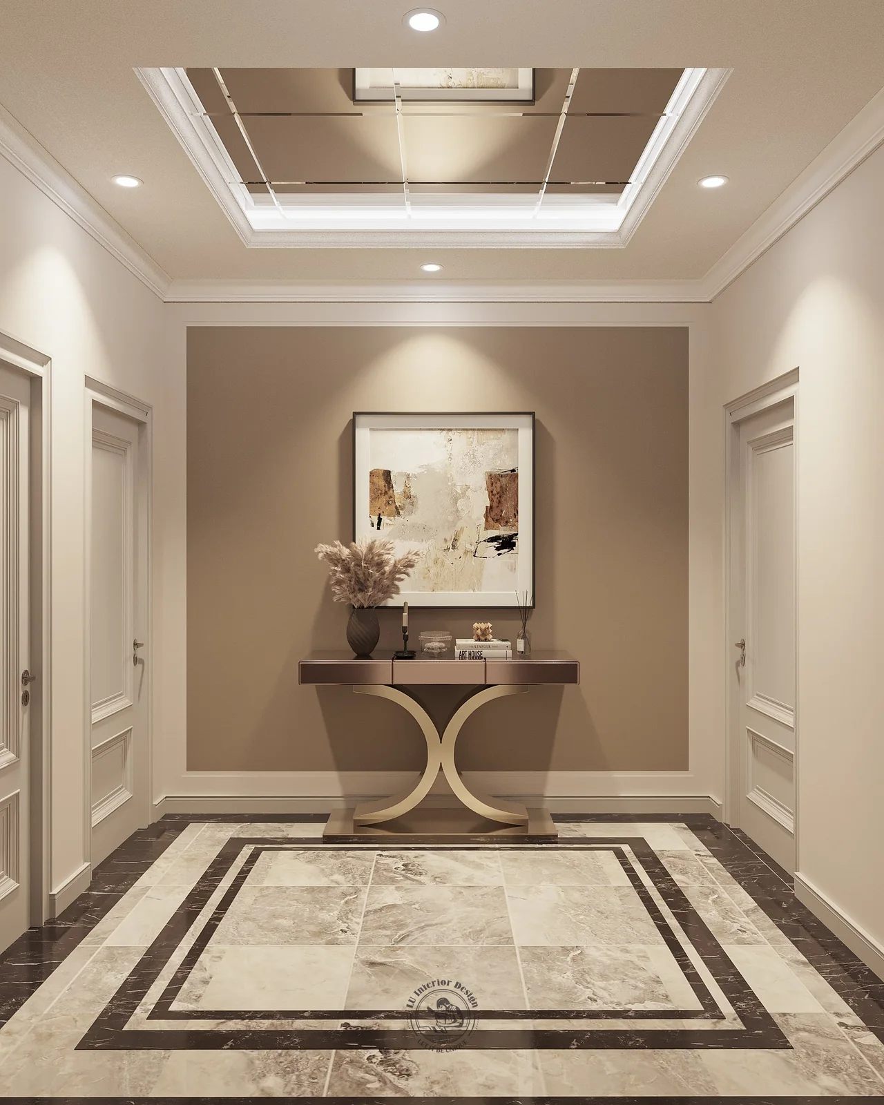 Hành lang với console chân cong – thiết kế nội thất biệt thự Tân Phú – LU Design