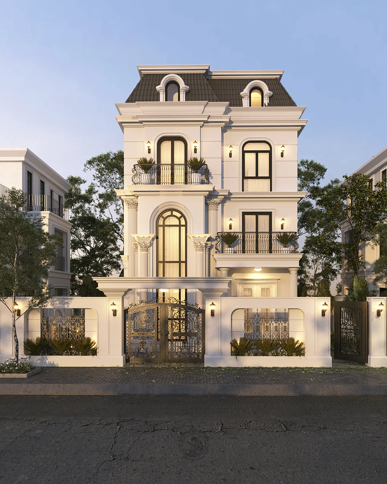 Mặt tiền biệt thự nhìn chính diện – thiết kế nội thất biệt thự Tân Phú – LU Design