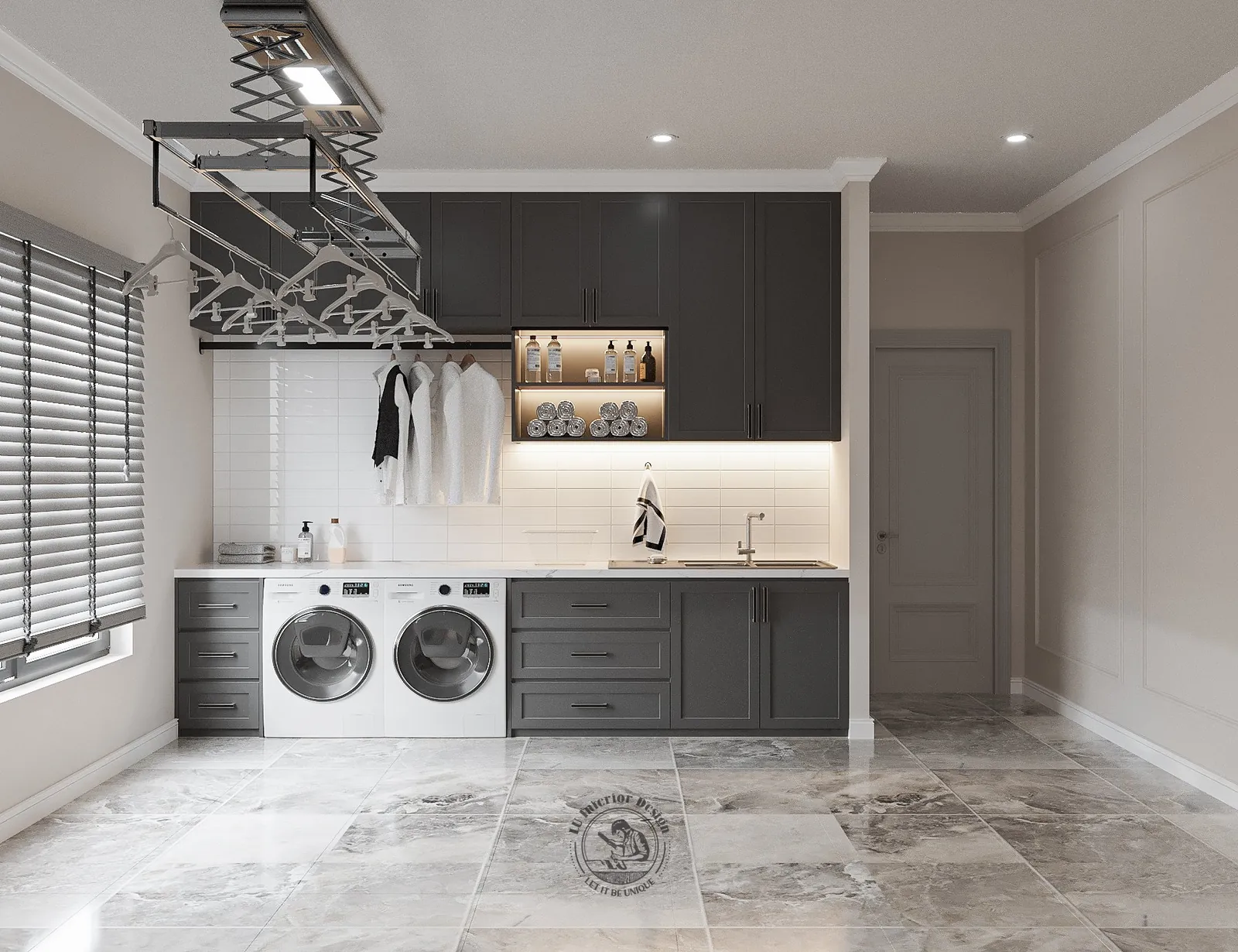Phòng giặt riêng với máy giặt và máy sấy – thiết kế nội thất biệt thự Tân Phú – LU Design