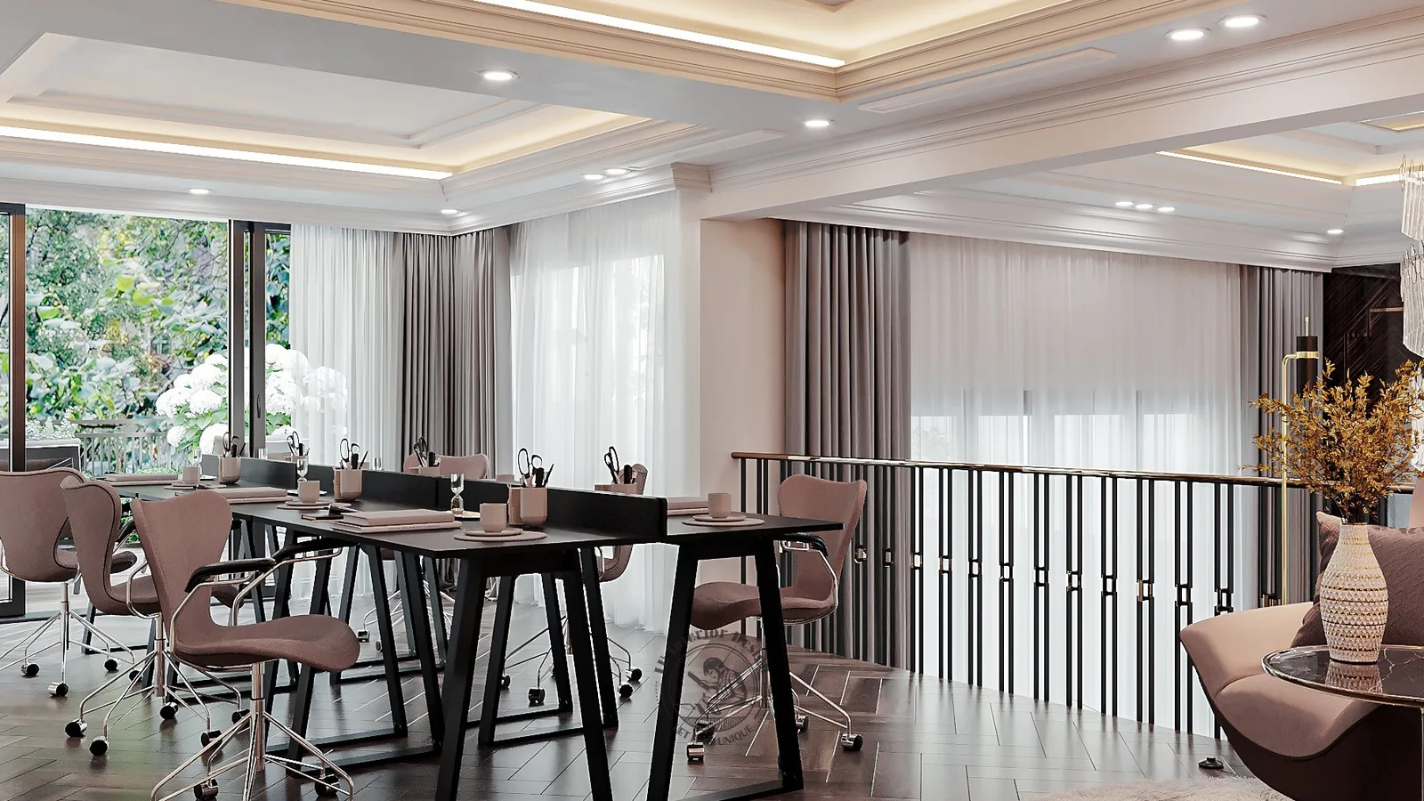 Phòng làm việc với bàn dài – thiết kế nội thất biệt thự Tân Phú – LU Design