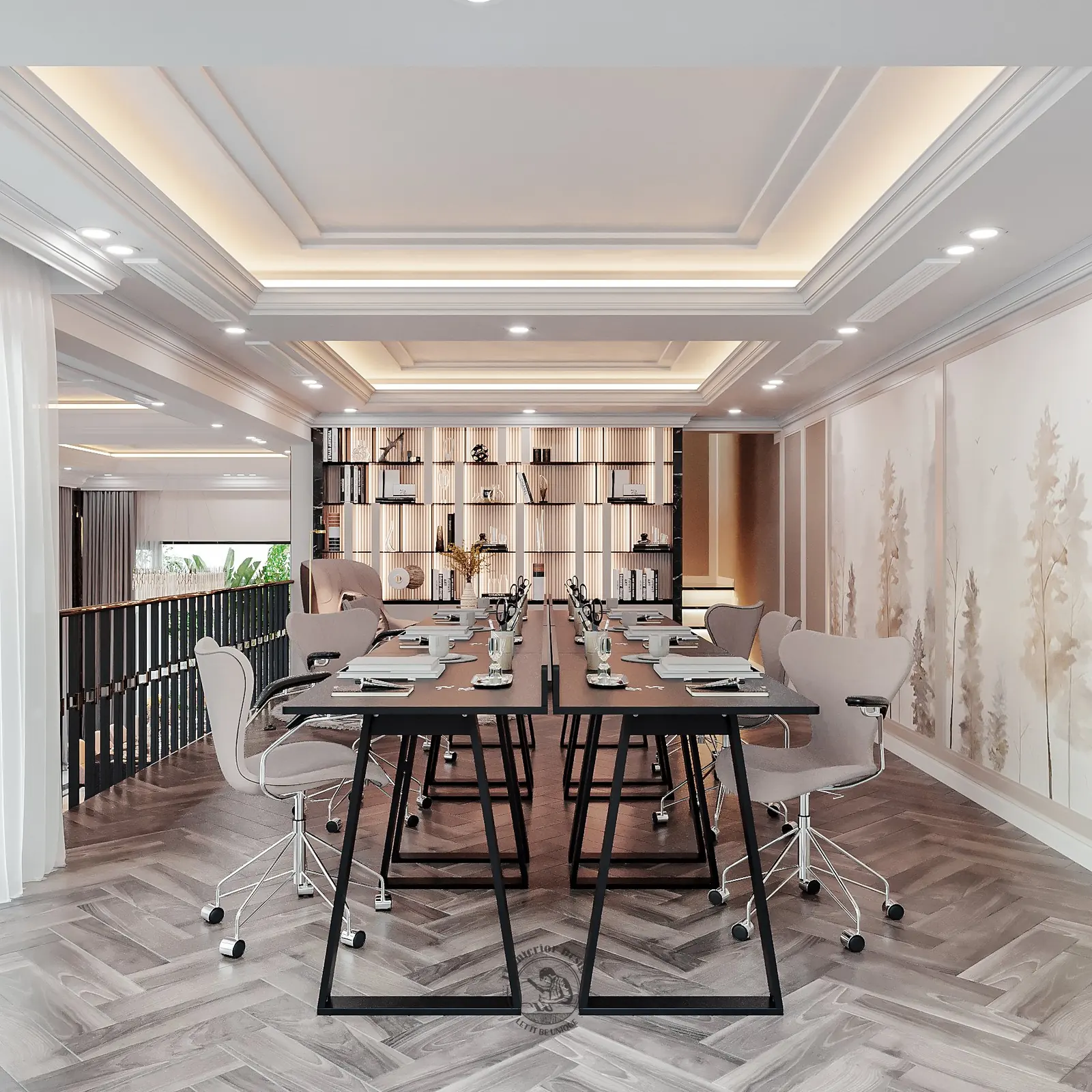 Giấy dán tranh rừng phòng làm việc – thiết kế nội thất biệt thự Tân Phú – LU Design