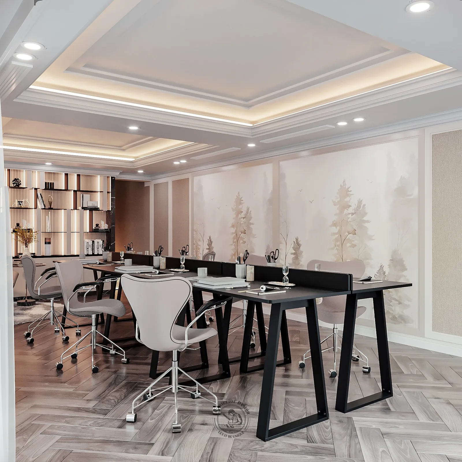 Kệ sách đèn hắt phòng làm việc – thiết kế nội thất biệt thự Tân Phú – LU Design