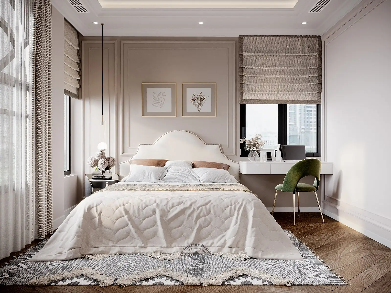 Phòng ngủ 2 đầu giường cong – thiết kế nội thất biệt thự Tân Phú – LU Design