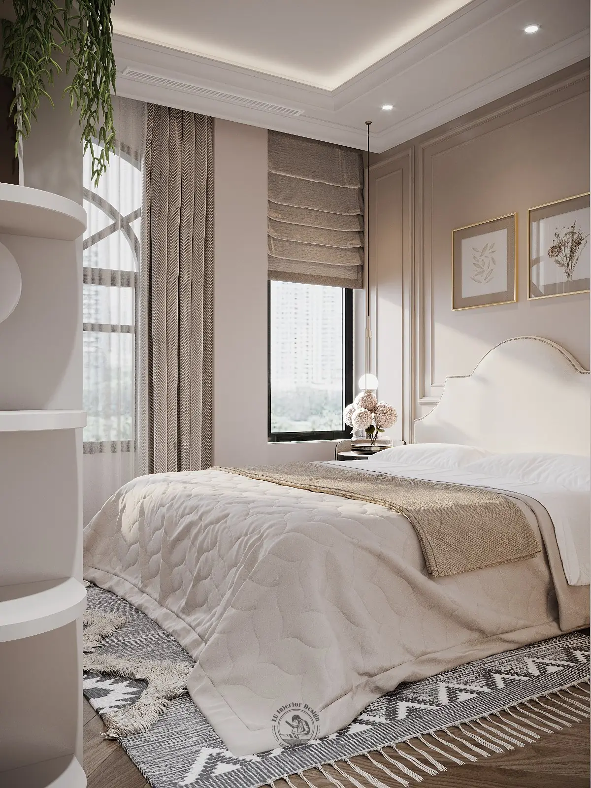 Giường và thảm hoa văn phòng ngủ 2 – thiết kế nội thất biệt thự Tân Phú – LU Design
