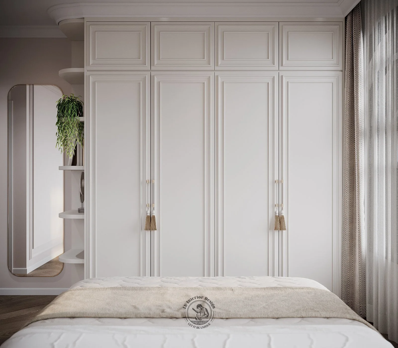 Tủ áo trắng kịch trần phòng ngủ 2 – thiết kế nội thất biệt thự Tân Phú – LU Design