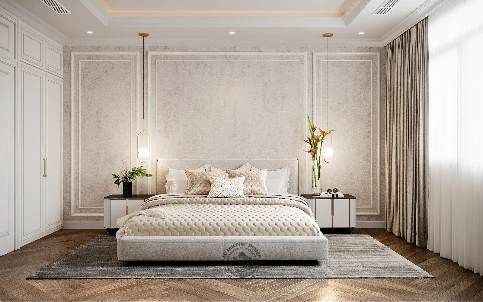 Phòng ngủ 3 giường trắng – thiết kế nội thất biệt thự Tân Phú – LU Design