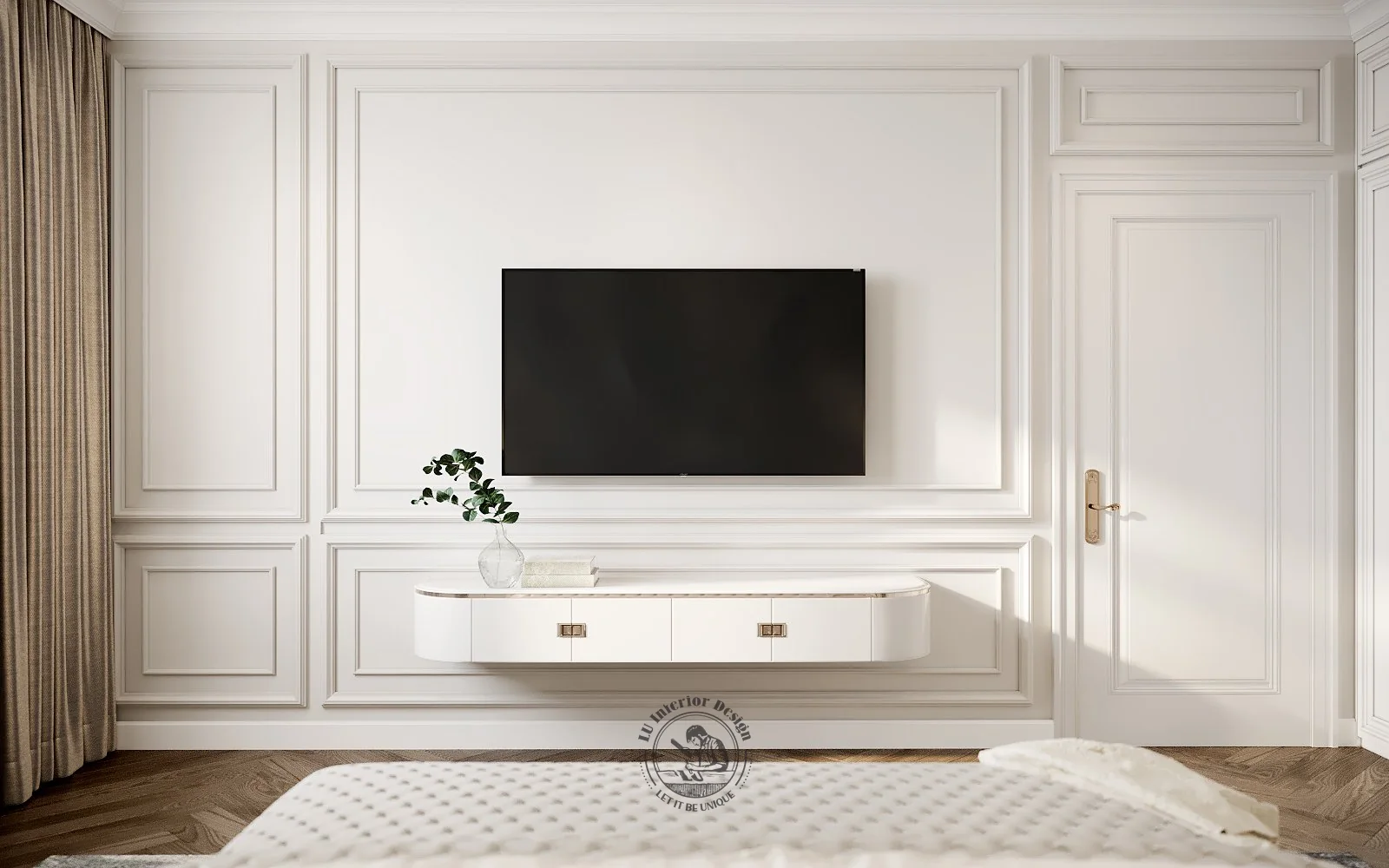 Kệ tivi treo phòng ngủ 3 – thiết kế nội thất biệt thự Tân Phú – LU Design