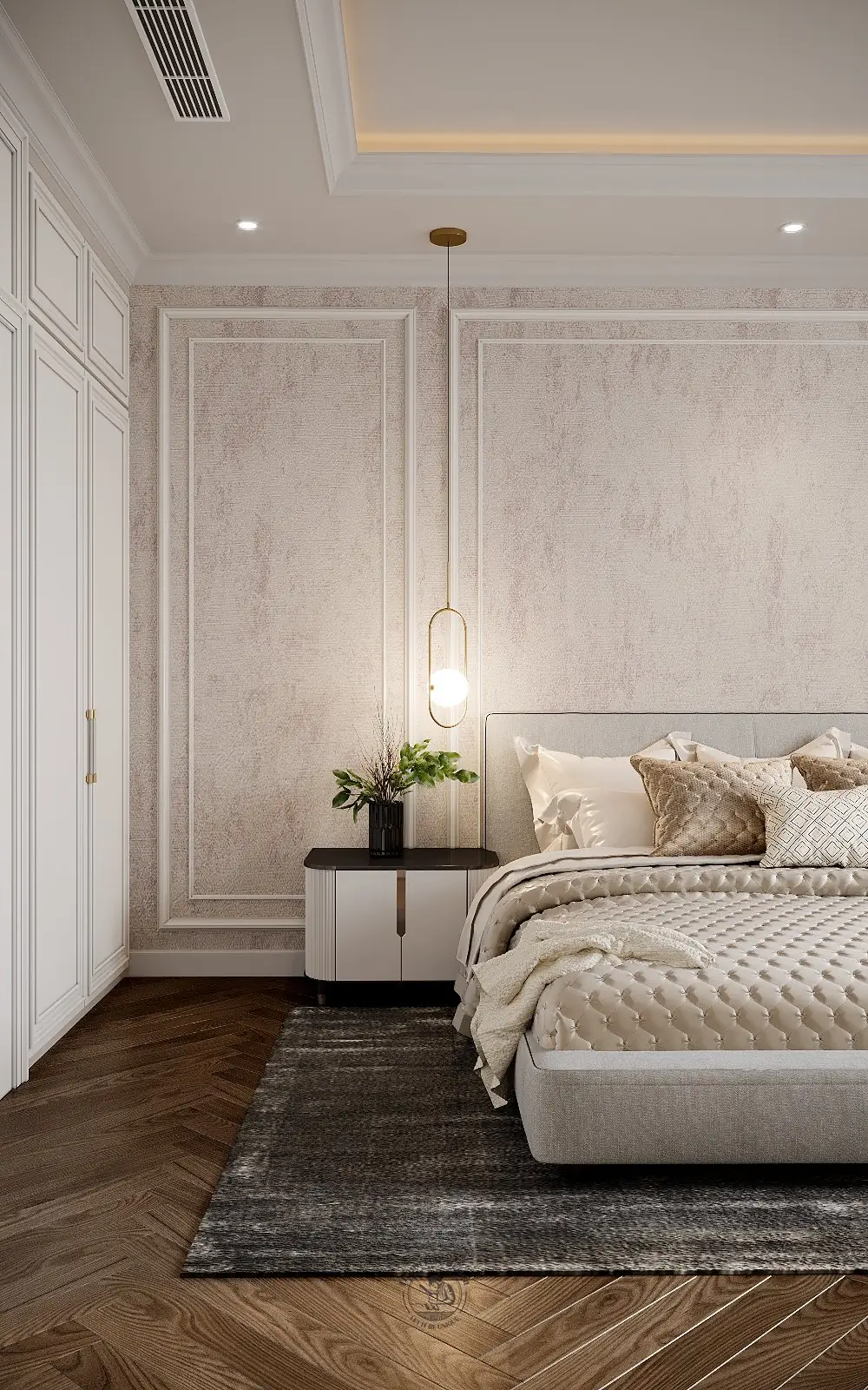 Tab đầu giường và đèn ngủ phòng ngủ 3 – thiết kế nội thất biệt thự Tân Phú – LU Design