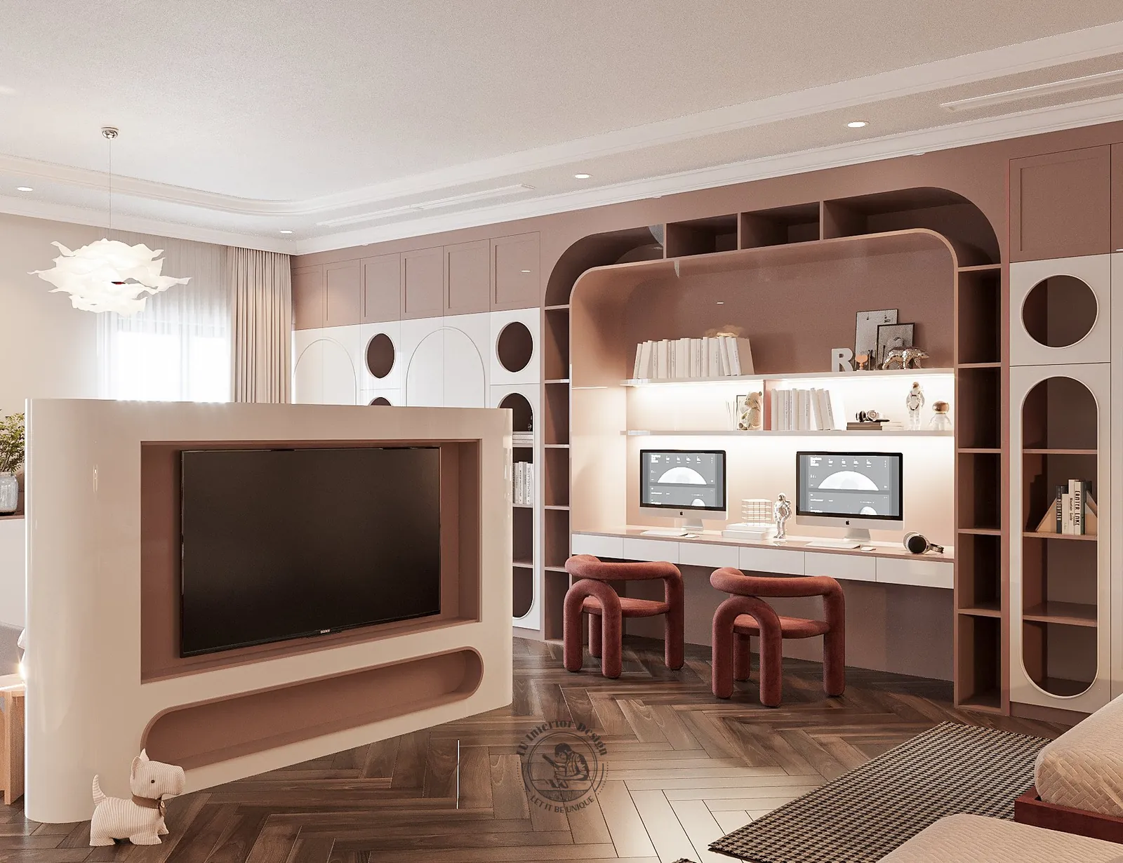 Bàn học đôi trong phòng con gái – thiết kế nội thất biệt thự Tân Phú – LU Design