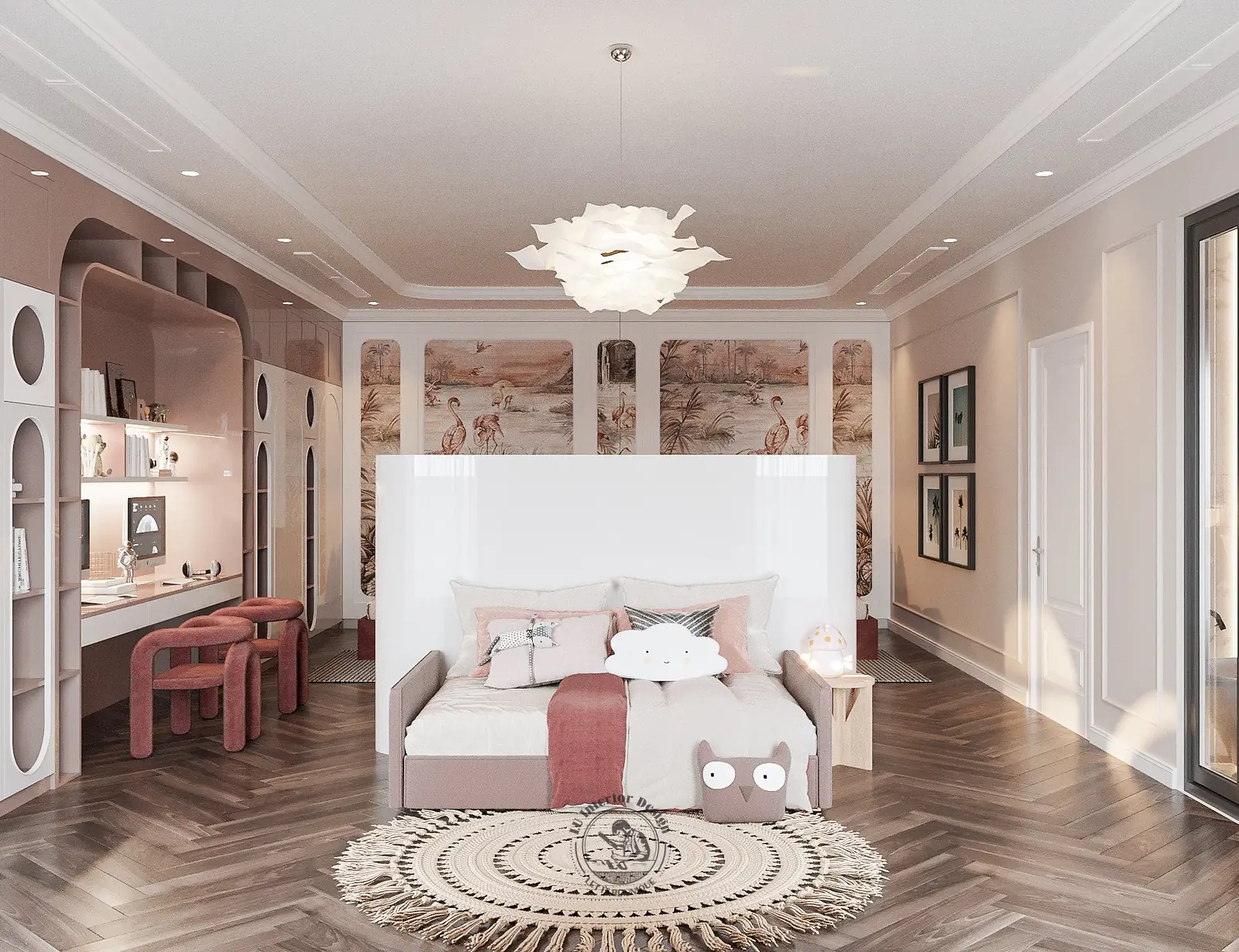 Phòng con gái tông hồng đất – thiết kế nội thất biệt thự Tân Phú – LU Design