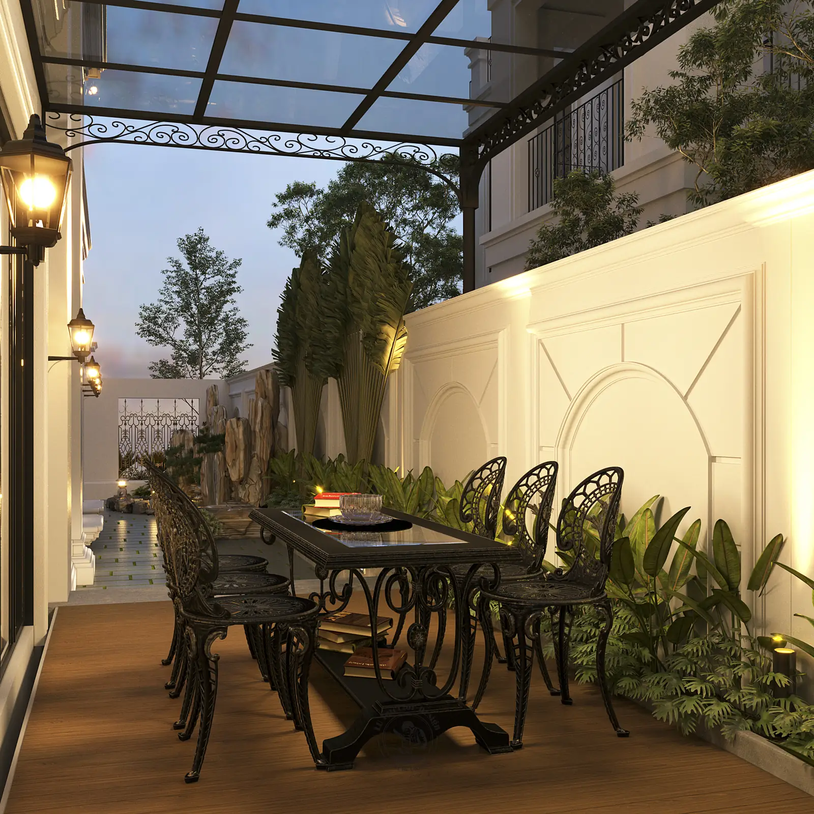 Góc ăn ngoài trời dưới giàn mái – thiết kế nội thất biệt thự Tân Phú – LU Design