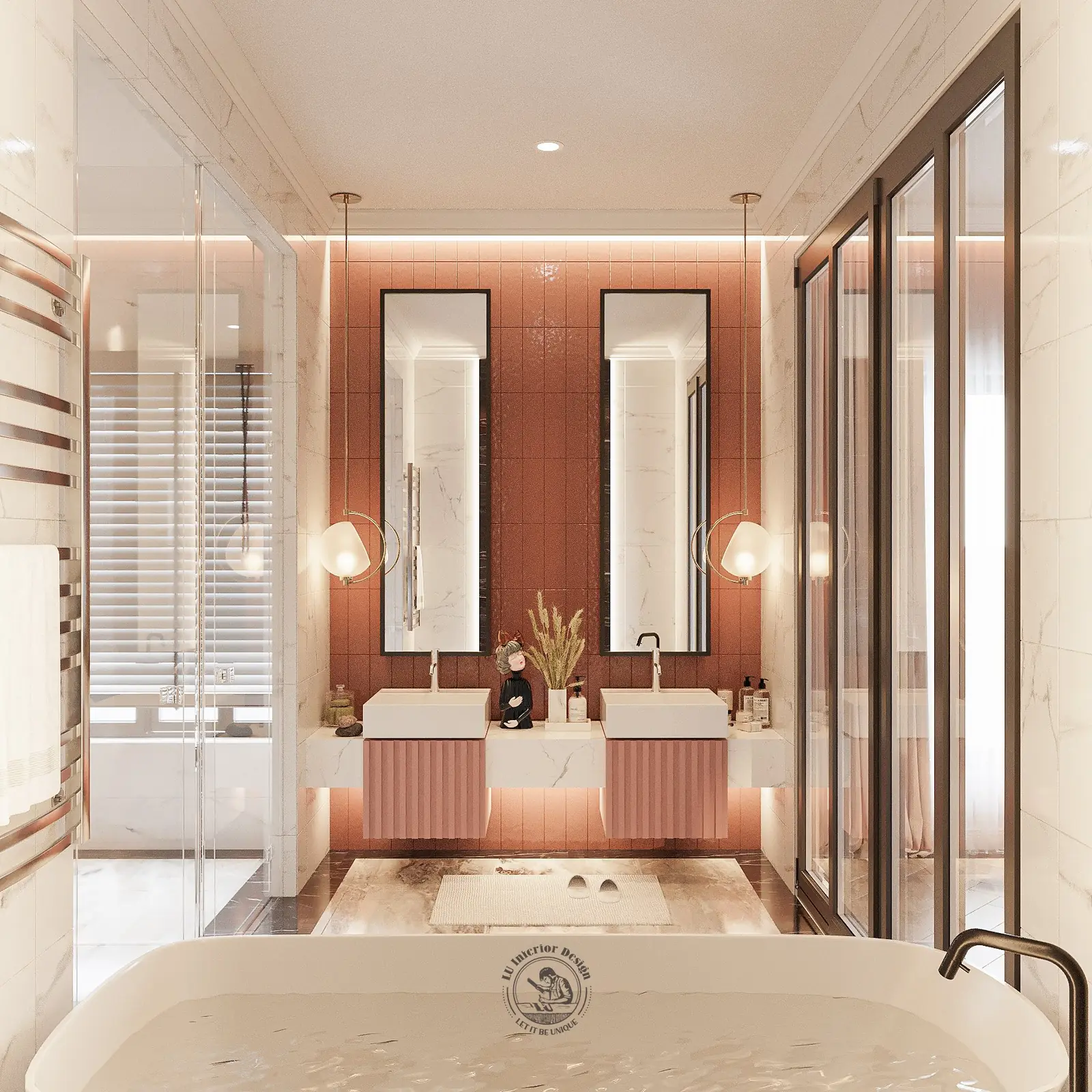 Phòng tắm con gái lavabo đôi hồng – thiết kế nội thất biệt thự Tân Phú – LU Design