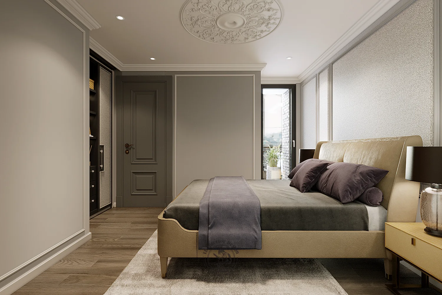 Phòng ngủ 2 nhìn từ lối vào với cửa sổ lớn – thiết kế nội thất căn hộ 126m² Phú Mỹ Hưng – LU Design