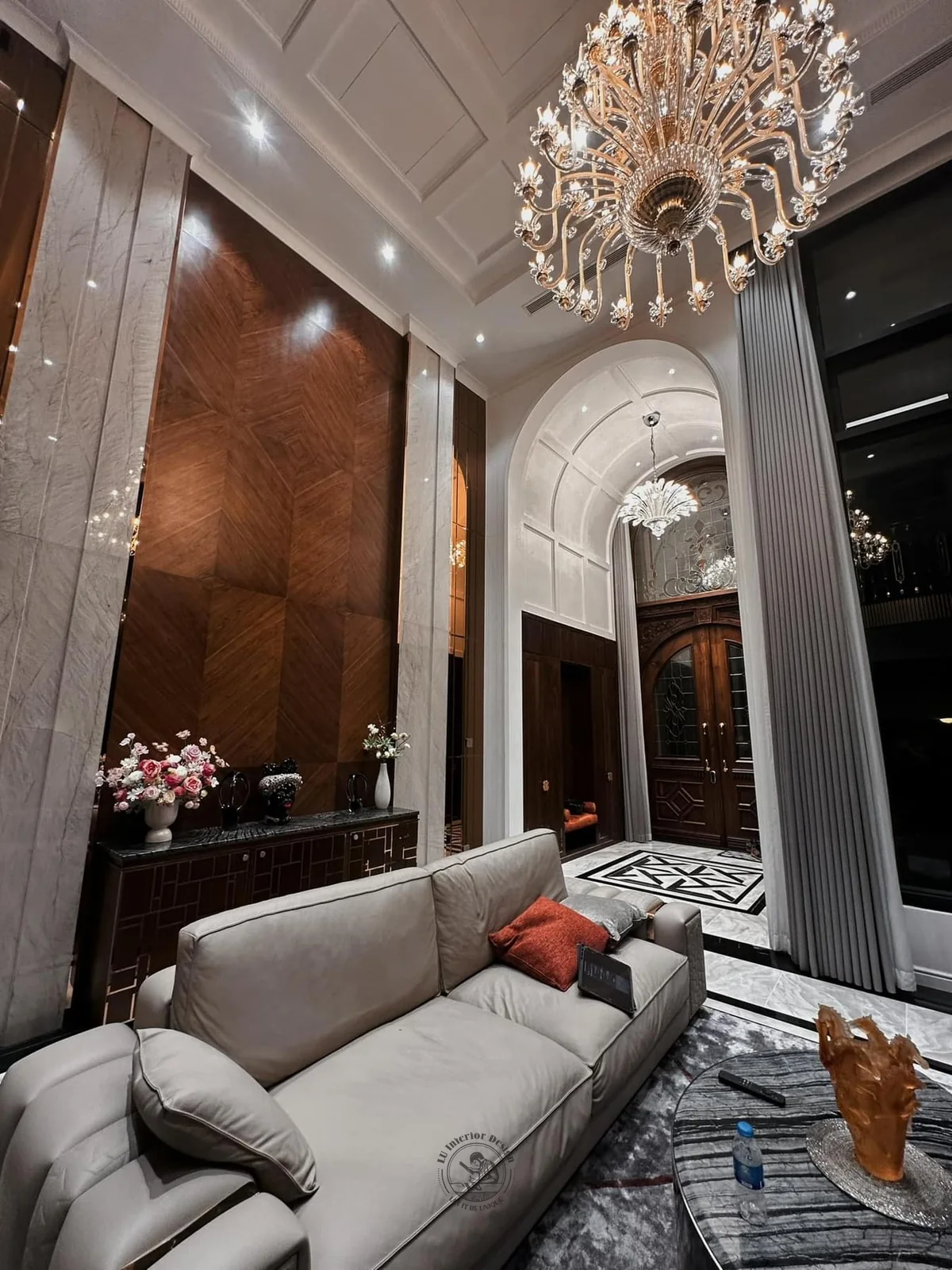 Ảnh thực tế phòng khách sofa xám – thi công nhà phố Thiên Kim – LU Design
