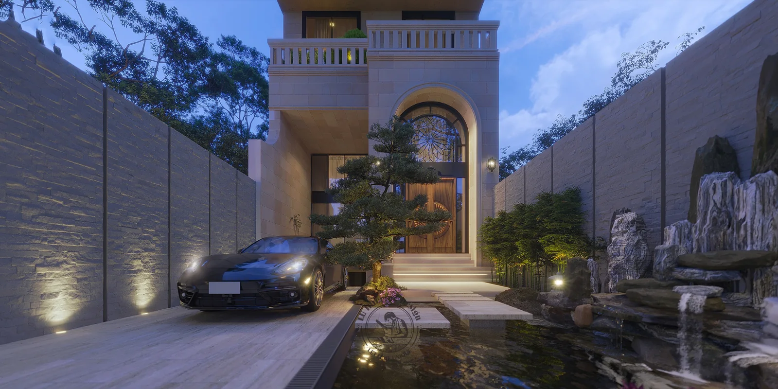 Ga ra và tiểu cảnh ở tầng trệt – thiết kế nội thất nhà phố Thiên Kim – LU Design