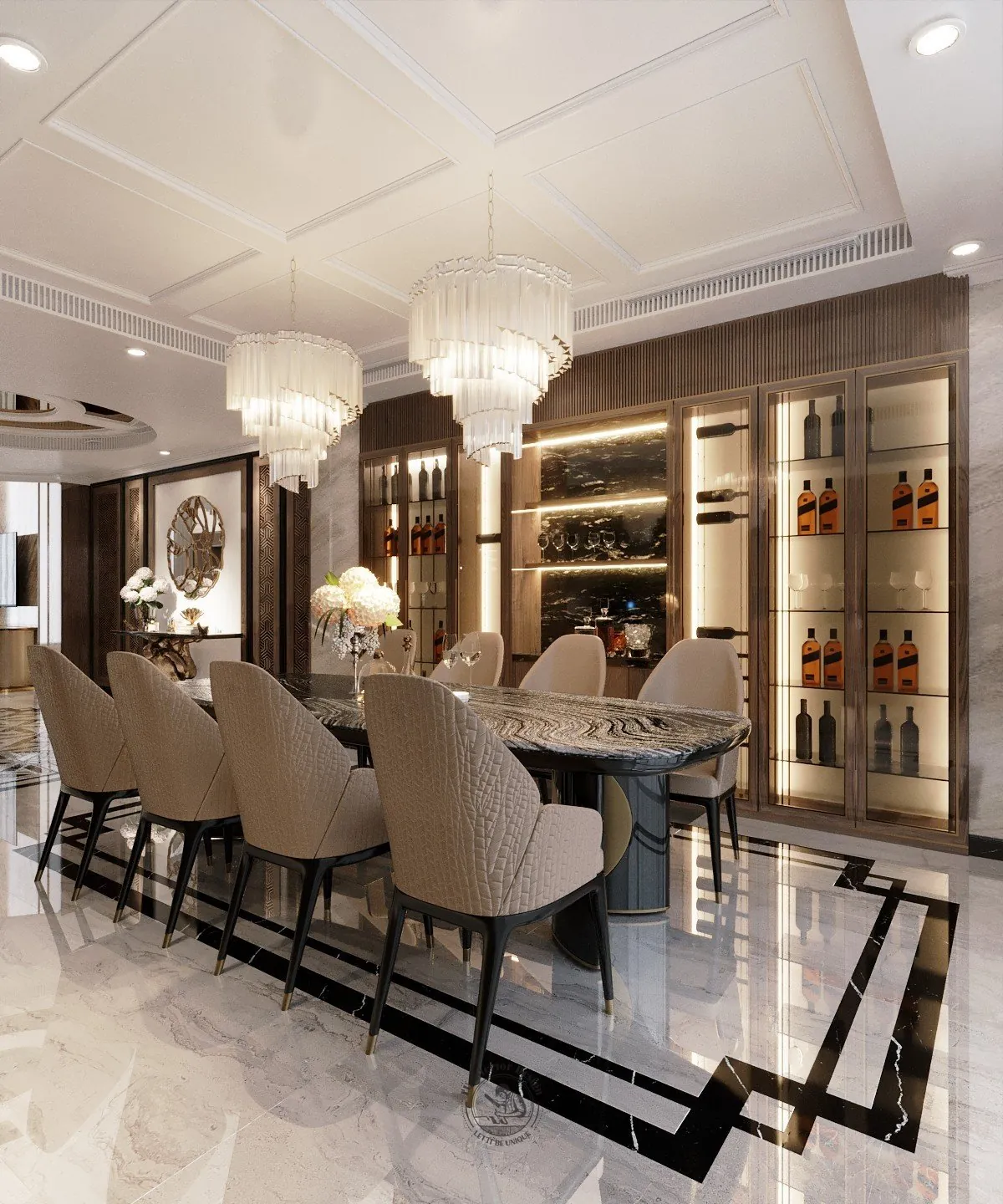 Tủ rượu kính phòng ăn – thiết kế nội thất nhà phố Thiên Kim – LU Design