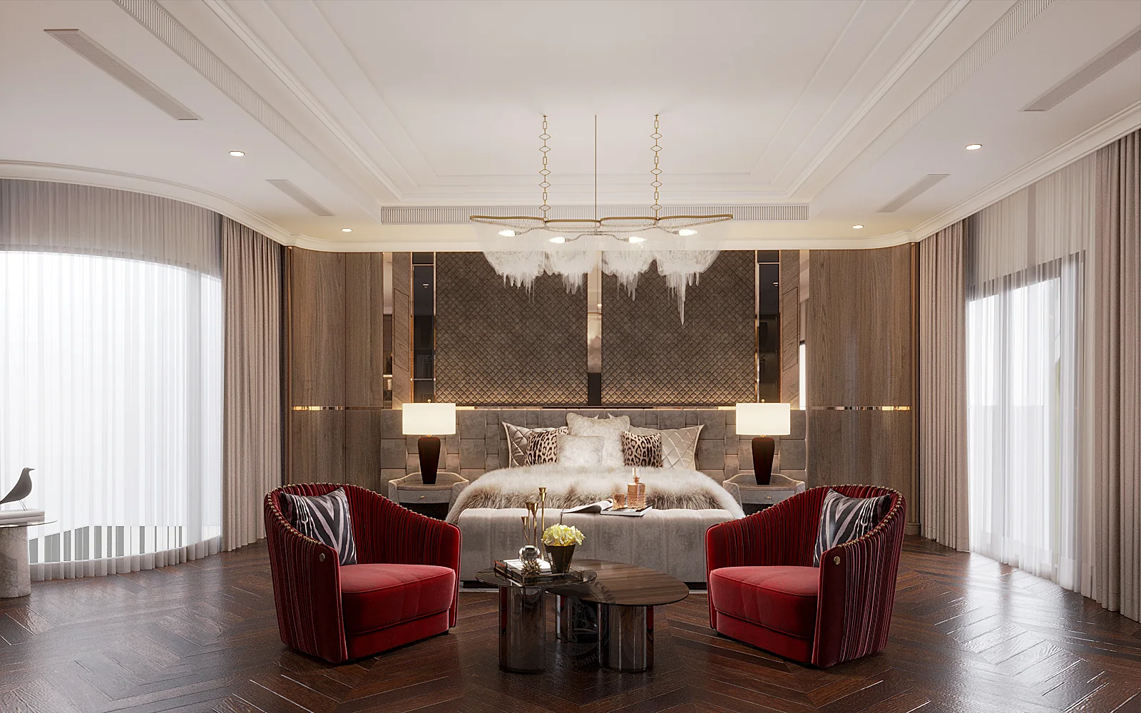 Phòng ngủ master nhìn toàn cảnh – thiết kế nội thất nhà phố Thiên Kim – LU Design
