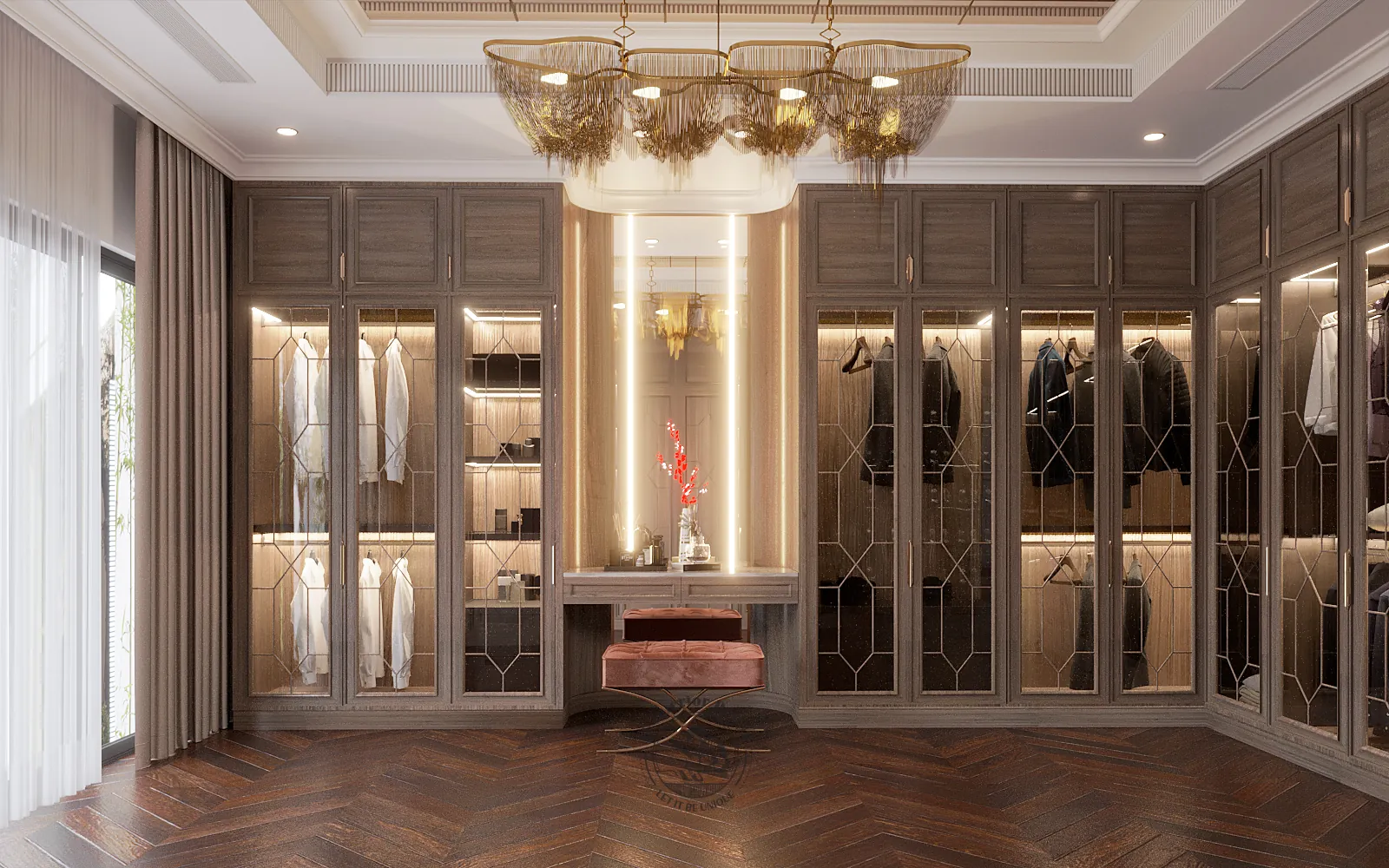 Bàn trang điểm phòng thay đồ – thiết kế nội thất nhà phố Thiên Kim – LU Design