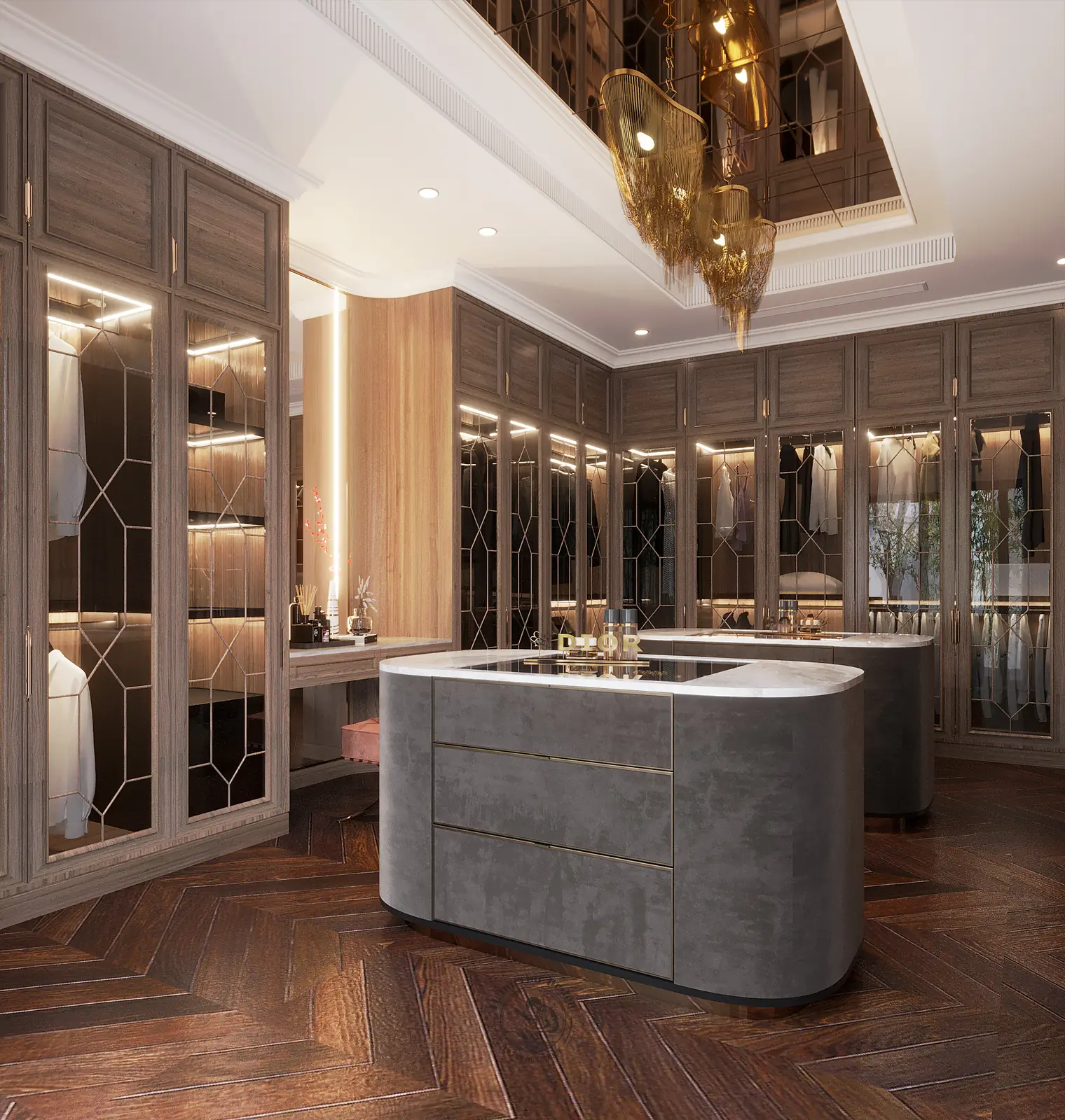 Đảo tủ đôi phòng thay đồ – thiết kế nội thất nhà phố Thiên Kim – LU Design