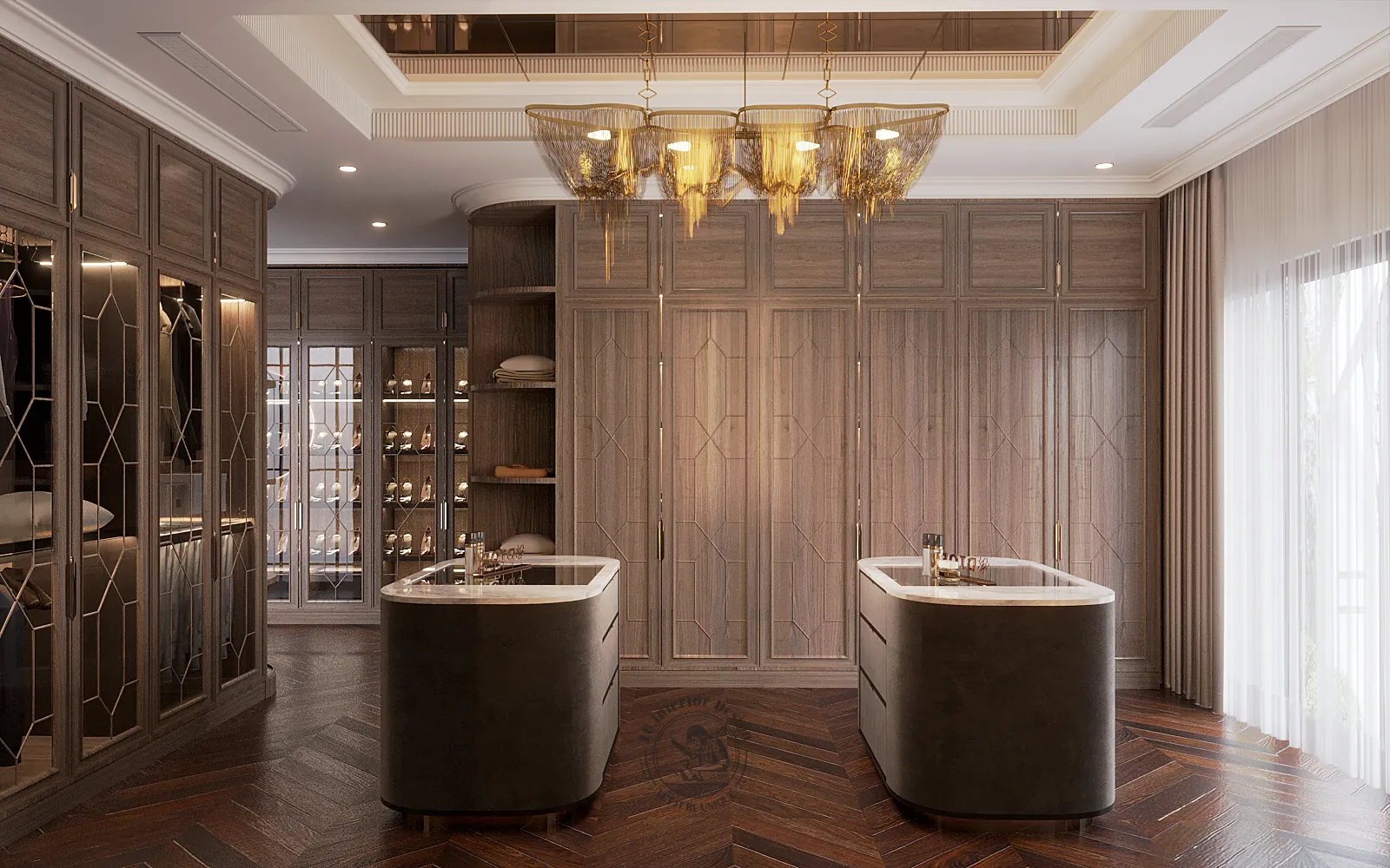 Tủ kính phòng thay đồ – thiết kế nội thất nhà phố Thiên Kim – LU Design
