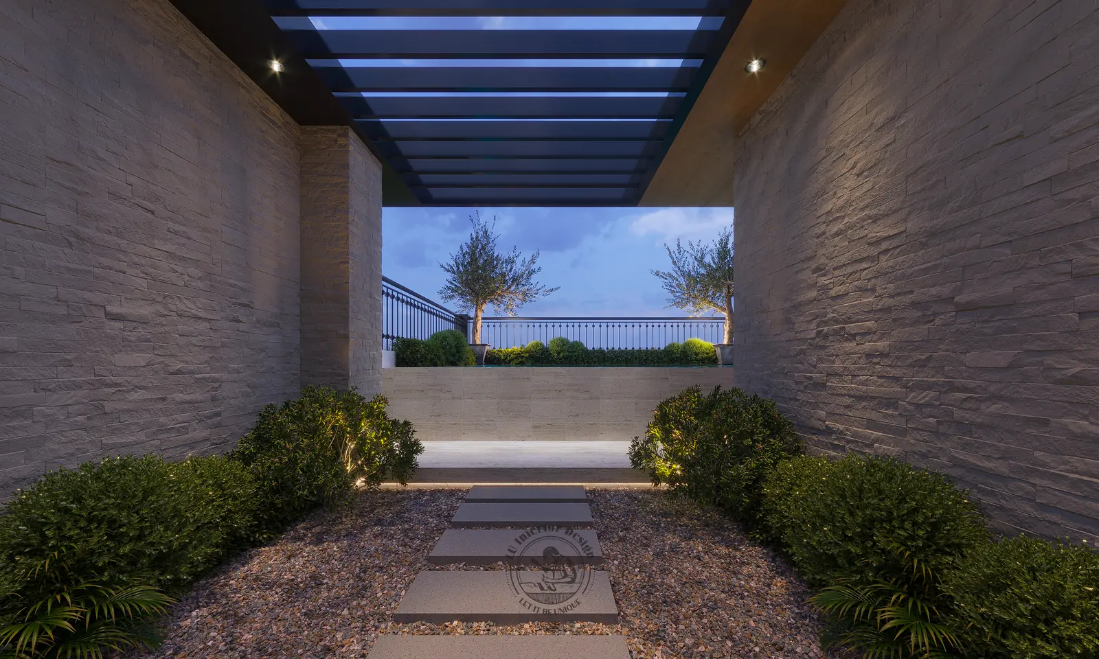 Lối đi đá sân thượng – thiết kế nội thất nhà phố Thiên Kim – LU Design