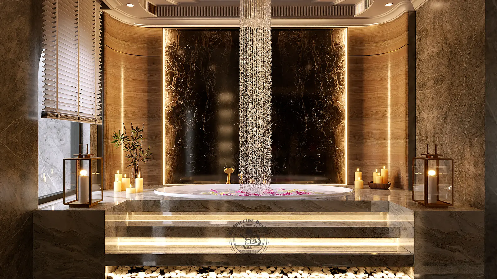 Spa tại gia với bồn sục dưới đèn chùm – thiết kế nội thất nhà phố Thiên Kim – LU Design