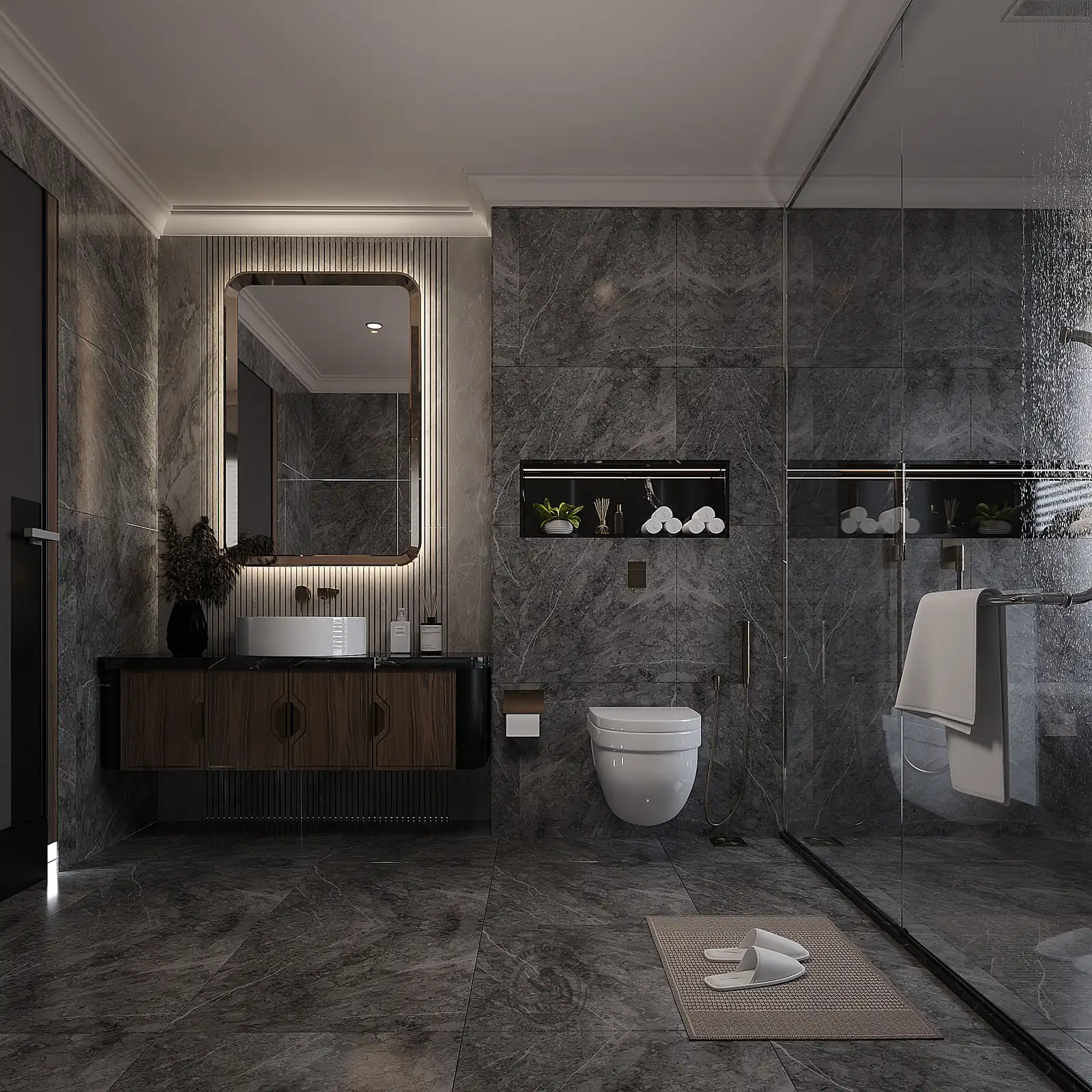 Vách kính phòng tắm master – thiết kế nội thất nhà phố Thiên Kim – LU Design
