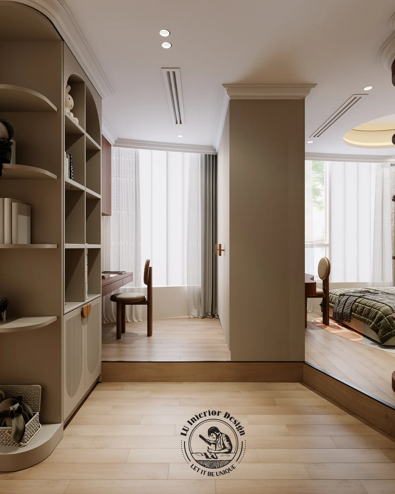Góc học của bé nhìn ra cửa sổ – thiết kế nội thất Penthouse Triplex Riverpark Phú Mỹ Hưng – LU Design