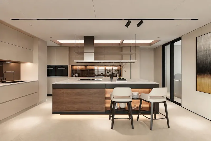 Phối cảnh bếp đảo căn hộ cao cấp — LU Design