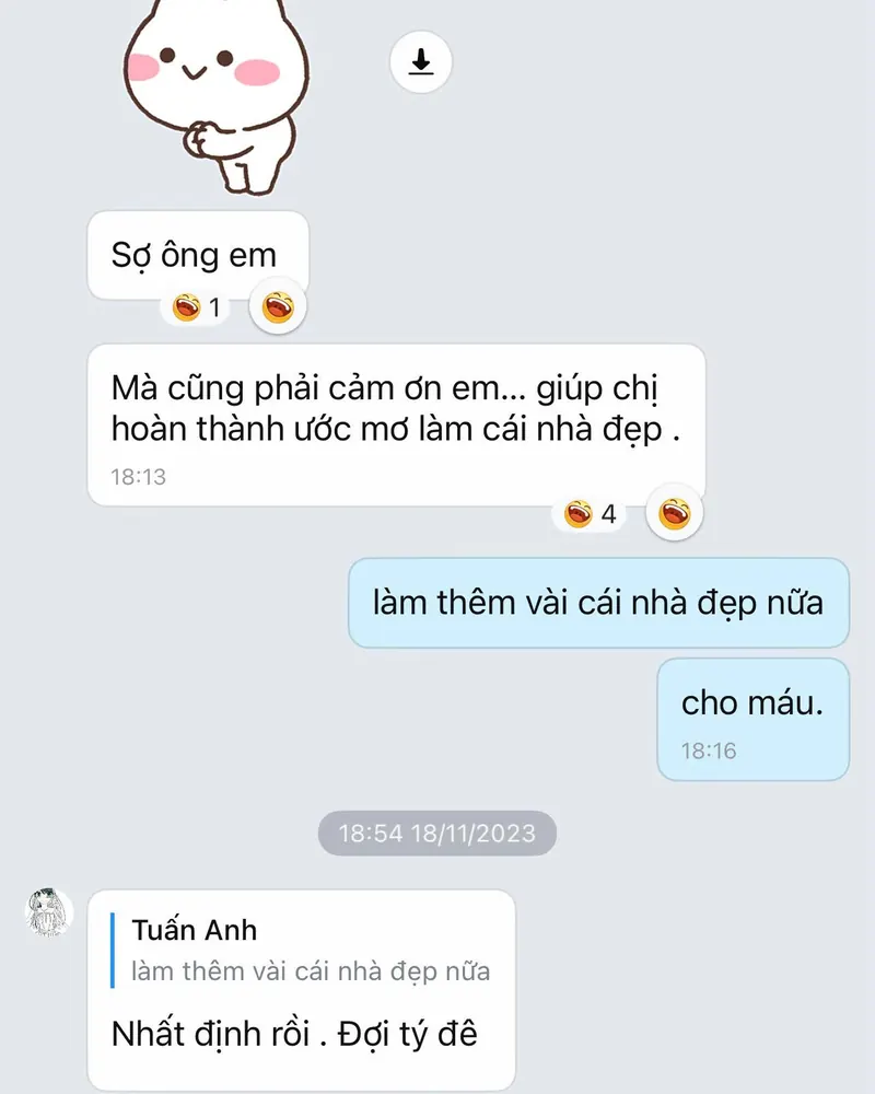 Tin nhắn chị Hằng cảm ơn sau khi hoàn thiện biệt thự Quận 9 — LU Design
