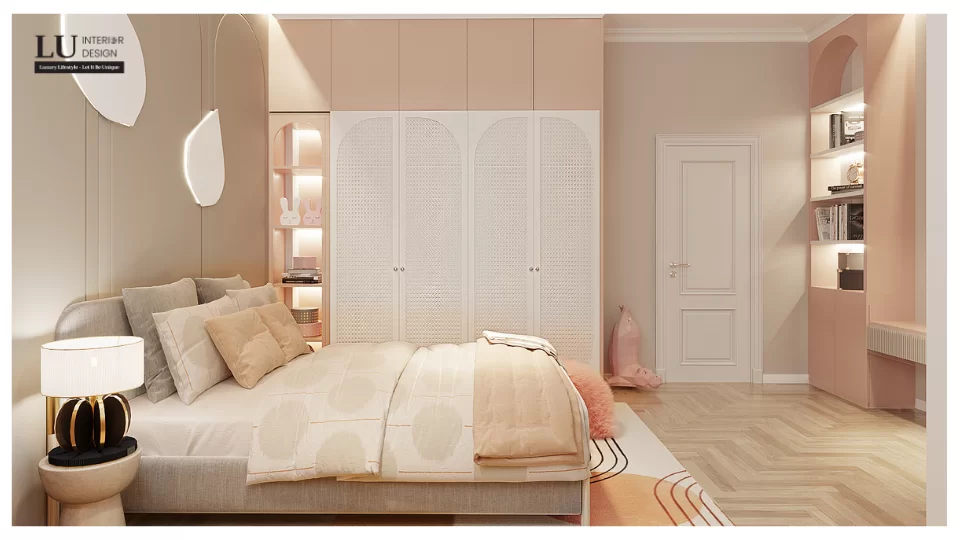 Phòng ngủ con gái tone cam hồng nhẹ nhàng, tinh tế | Dự án Townhouse
