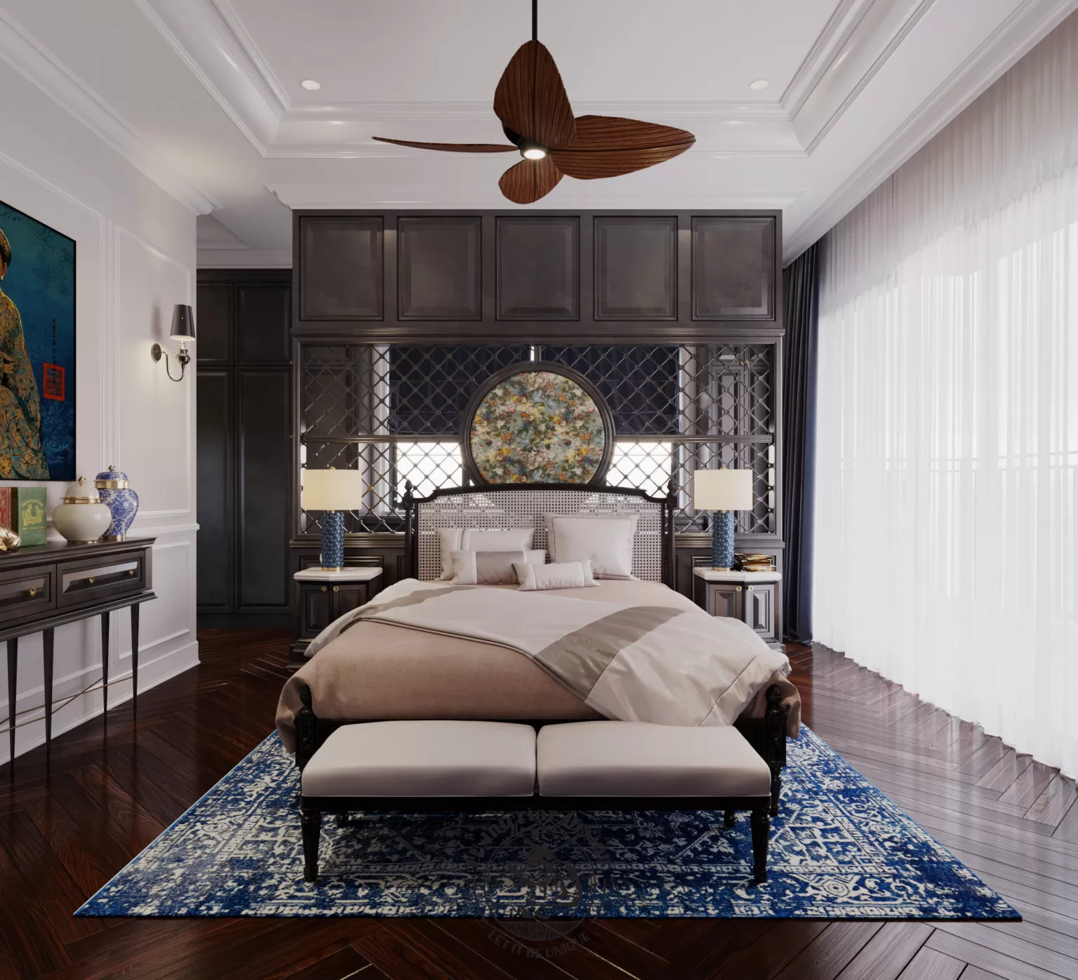 Nội thất phòng ngủ phong cách Indochine | Dự án Swan Bay Villa