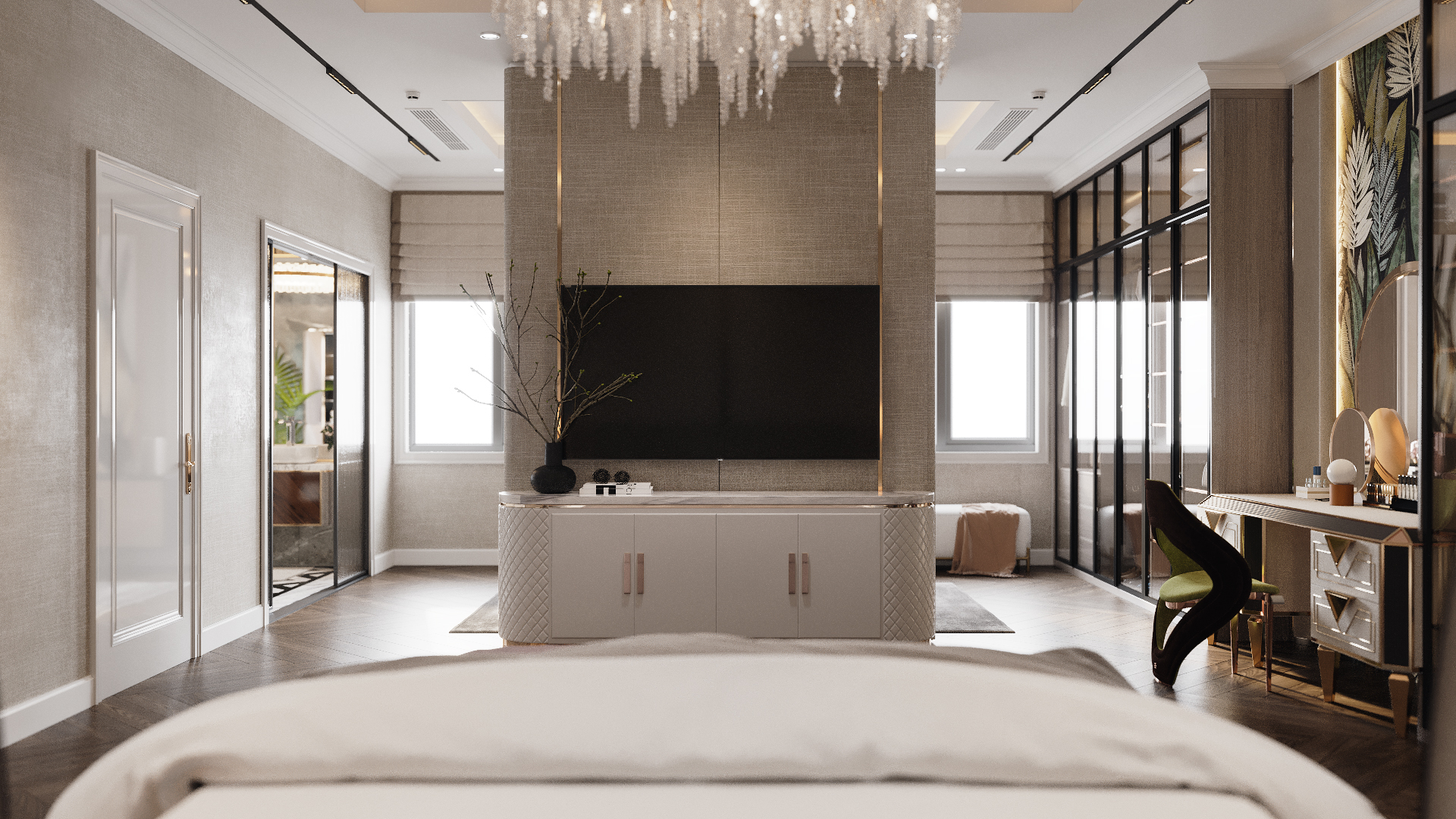 "Thiết kế phòng ngủ master được bố trí đầy đủ tiện nghi, đẹp chuẩn thời thượng | Biệt thự Tân Phú - LU Design.
