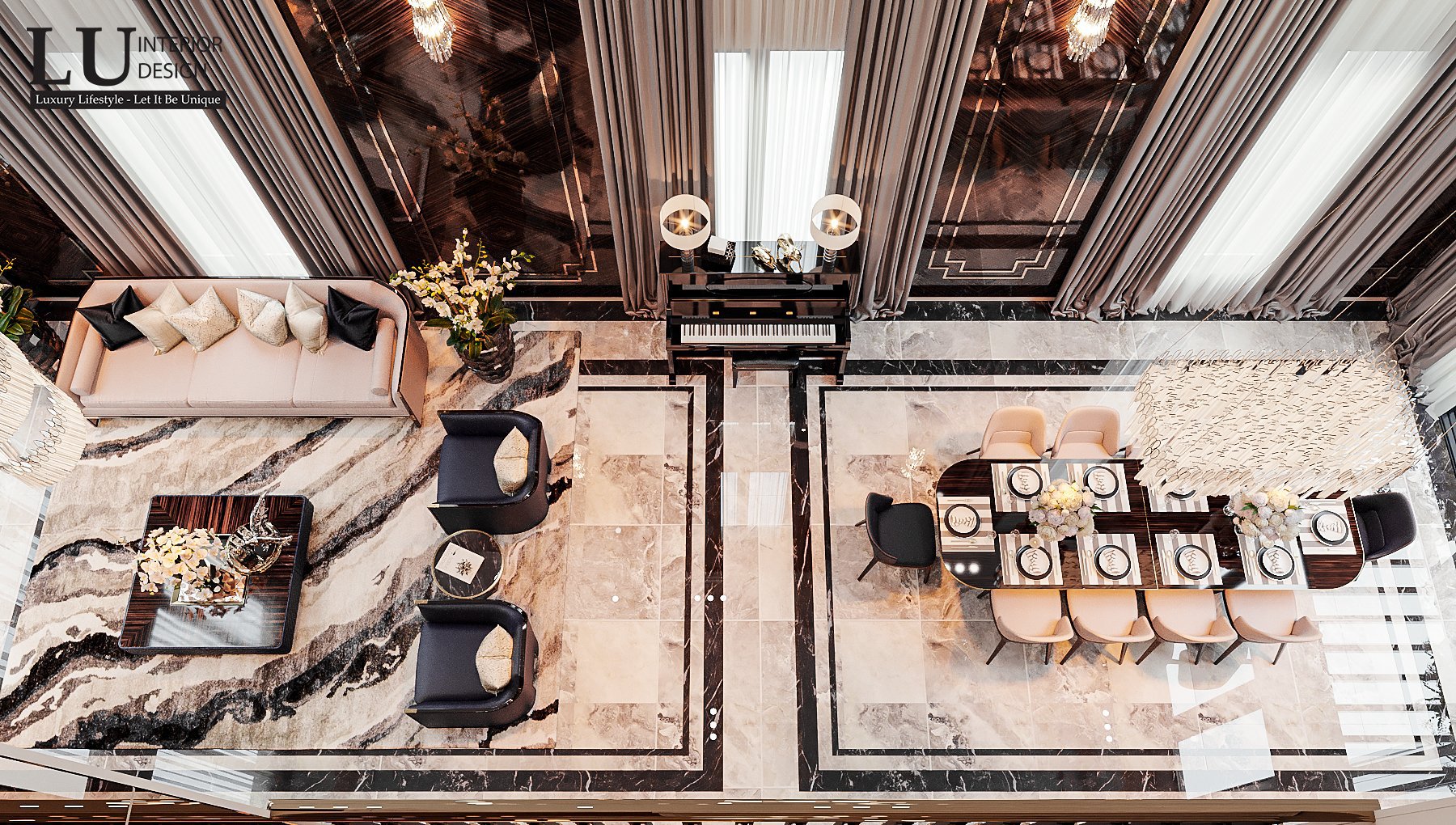 Không gian phòng khách và bàn ăn | Dự án Tân Phú Villa được thiết kế và thi công trọn gói bởi LU Design