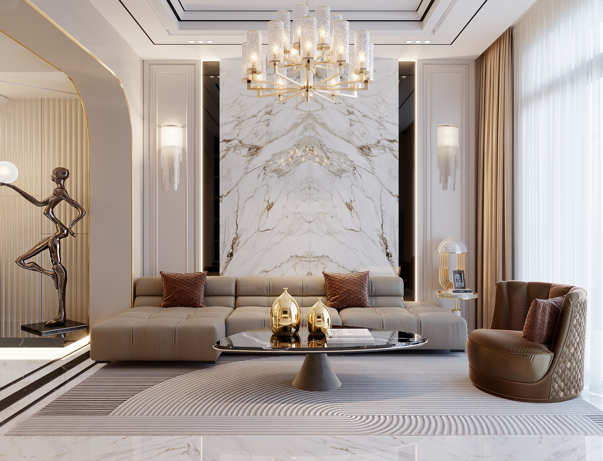 Phong cách thiết kế nội thất tân cổ điển cùng tone màu kem và vàng gold - sang trọng đẳng cấp.