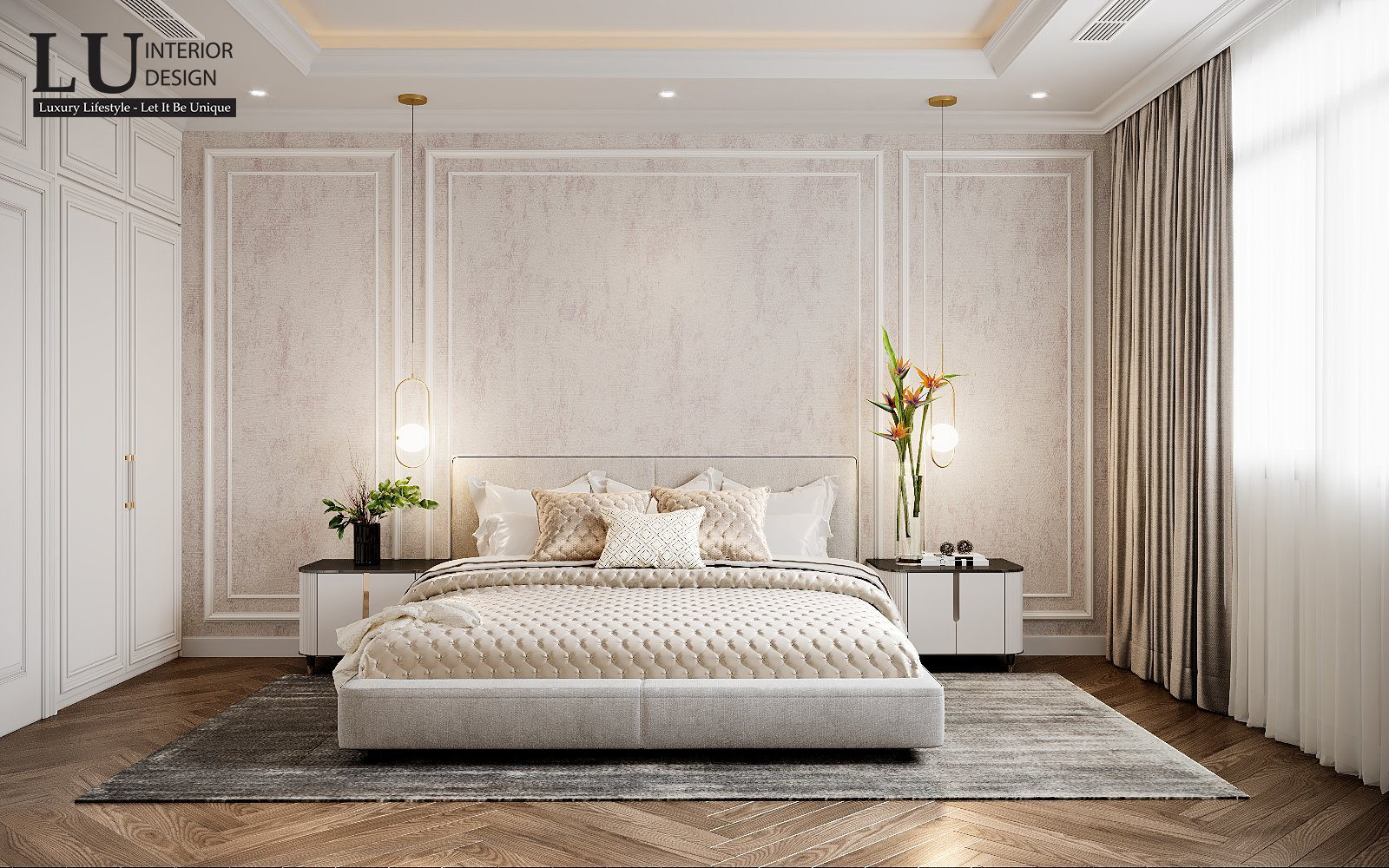 Phòng ngủ nhỏ với gam màu be trắng thanh lịch và đậm chất nữ tính,nhẹ nhàng | Biệt thự Tân Phú - LU Design.