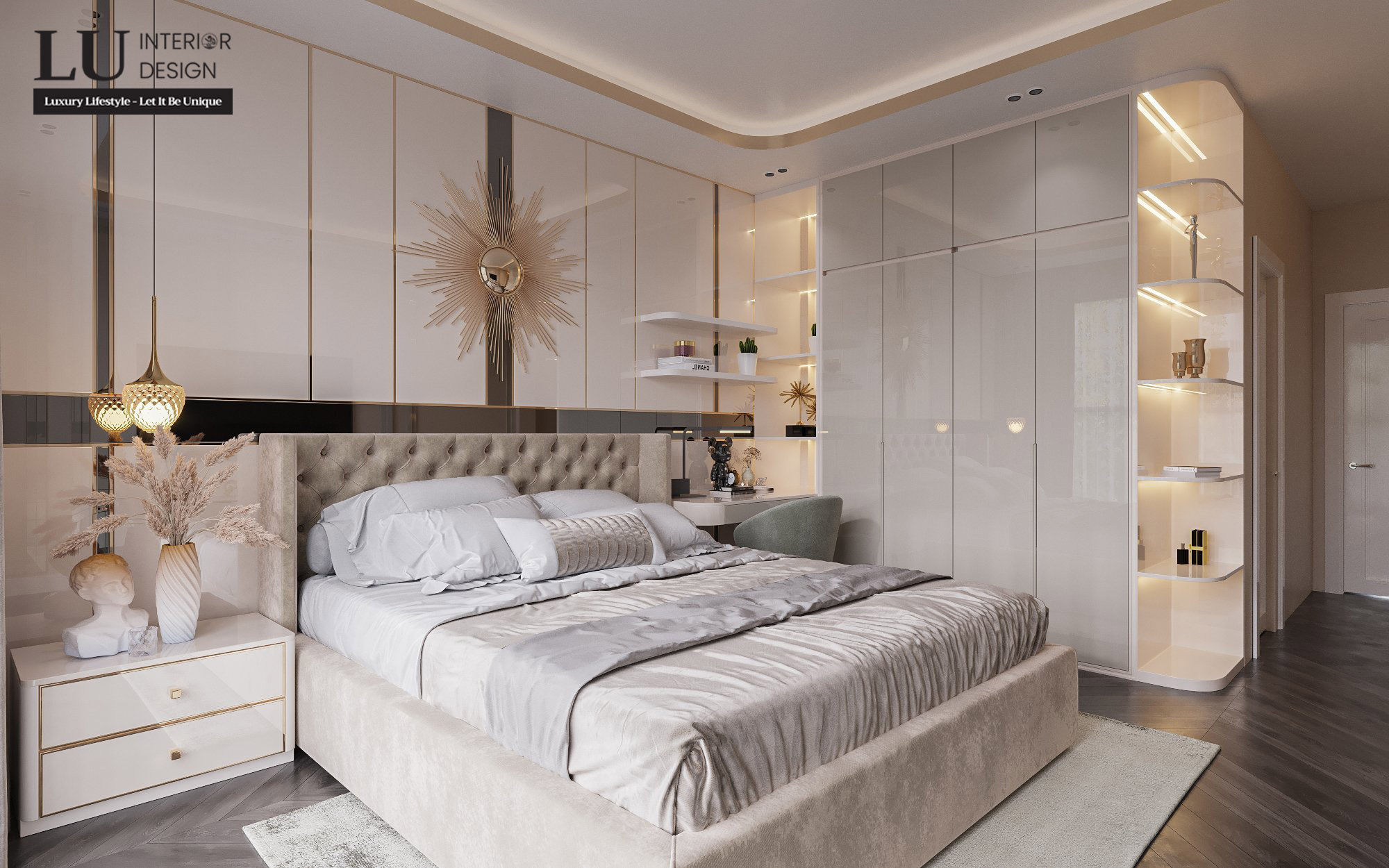 Không gian phòng ngủ mang gam màu pastel nhẹ nhàng, “vỗ về” các giác quan, cực kỳ quyến rũ và bắt mắt | Nhà phố Tân phú - LU Design.